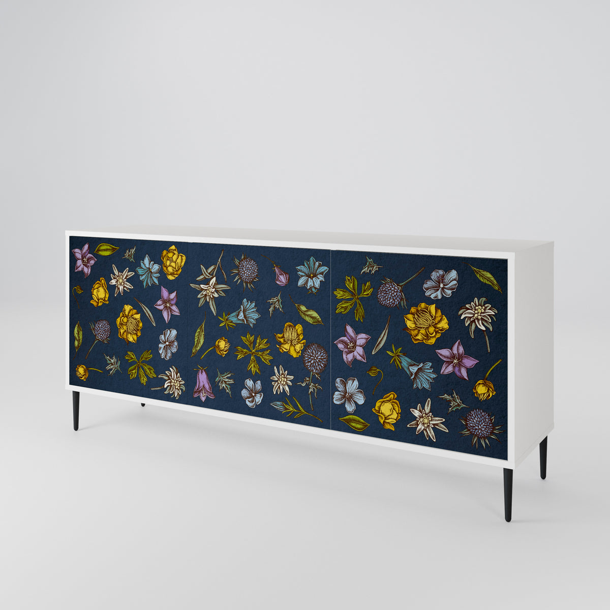 FLOWERS ON NAVY BLUE Μπουφές 3-θυρών