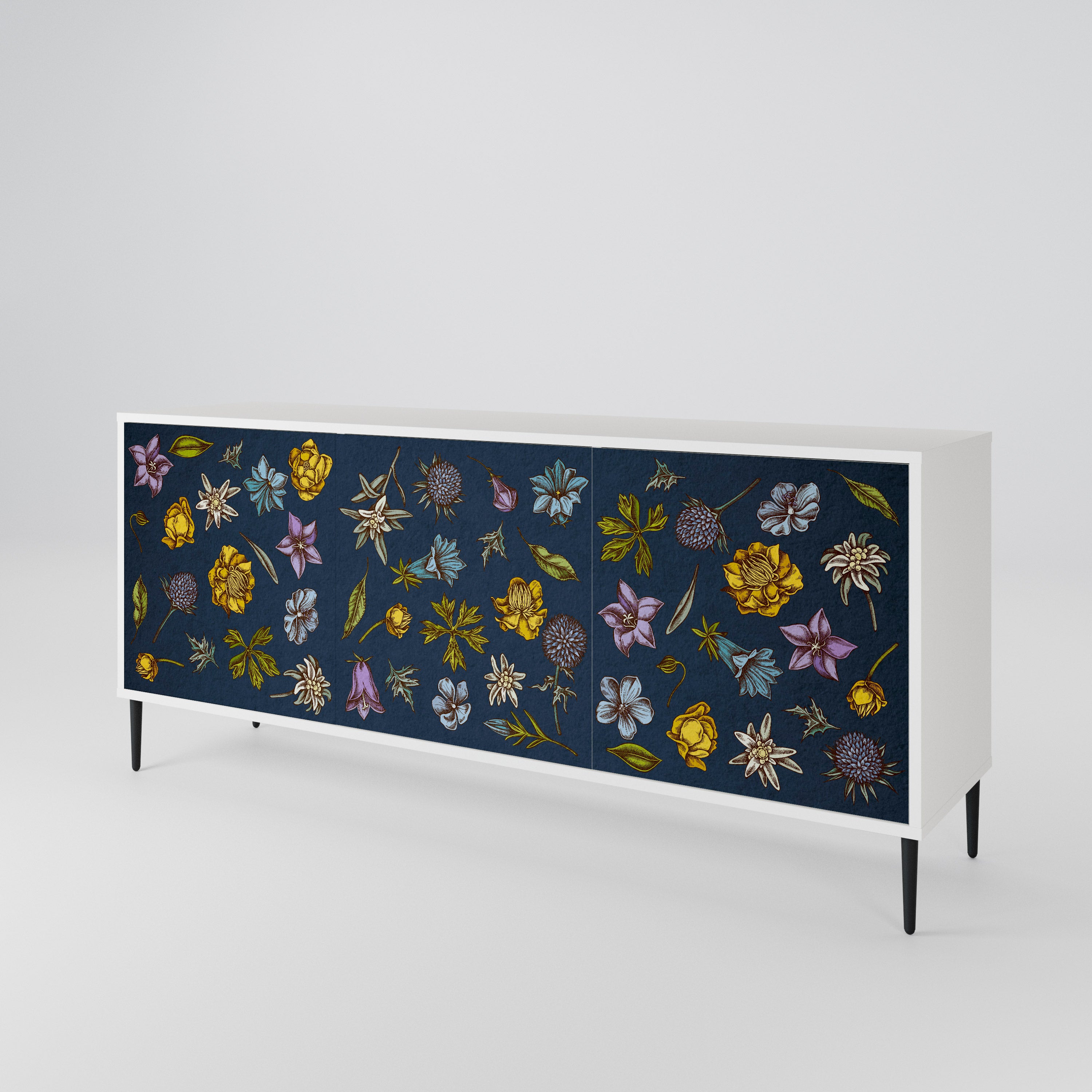 FLOWERS ON NAVY BLUE Μπουφές 3-θυρών