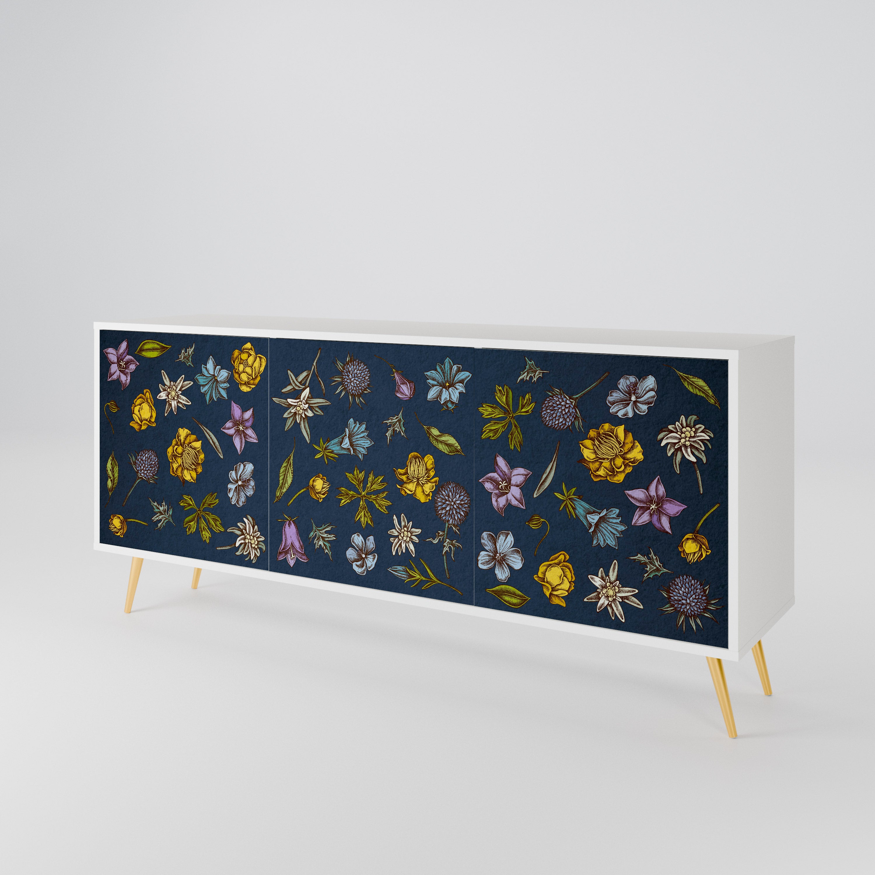FLOWERS ON NAVY BLUE Μπουφές 3-θυρών