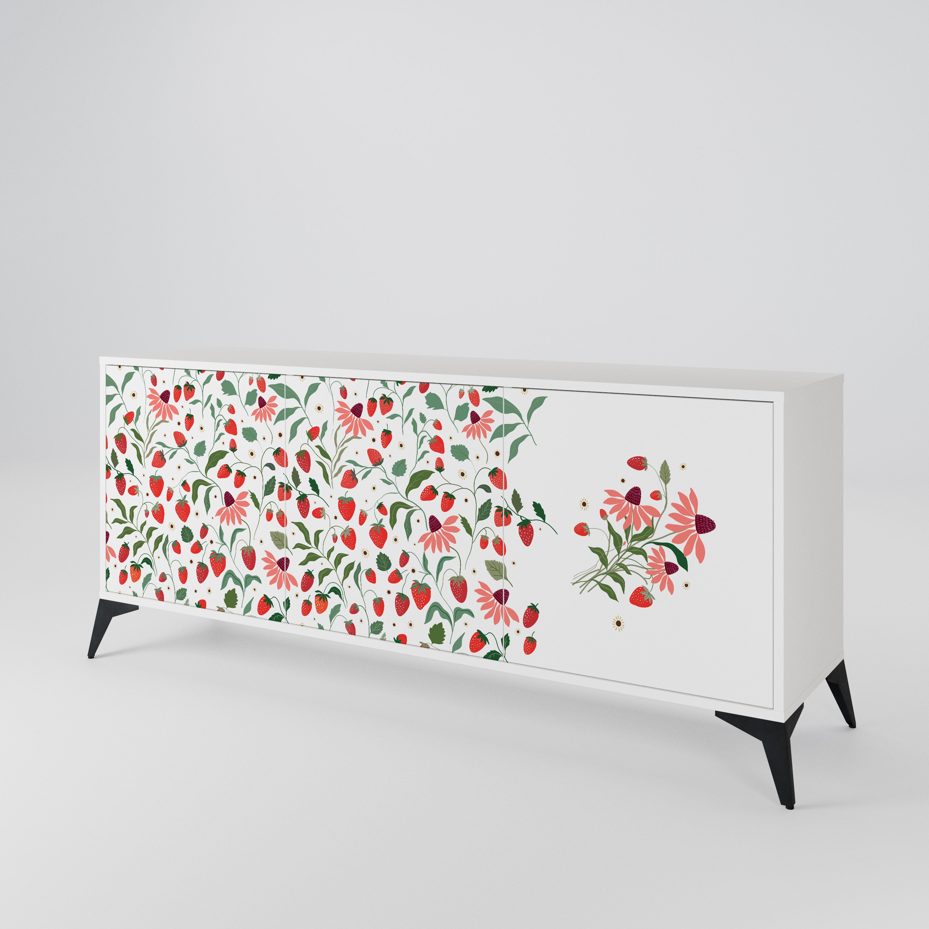 FLOWERS AND STRAWBERRIES Μπουφές 3-θυρών