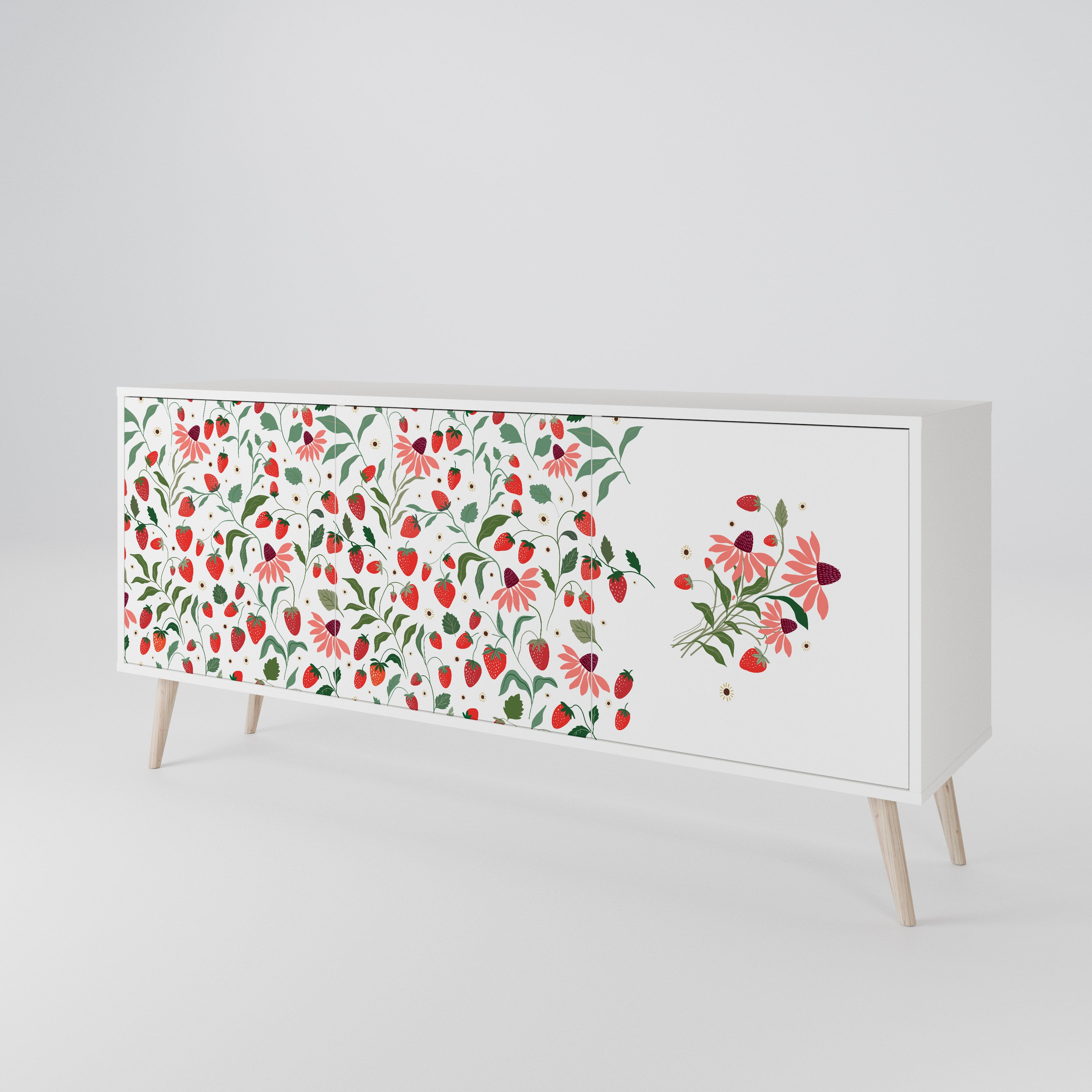 FLOWERS AND STRAWBERRIES Μπουφές 3-θυρών