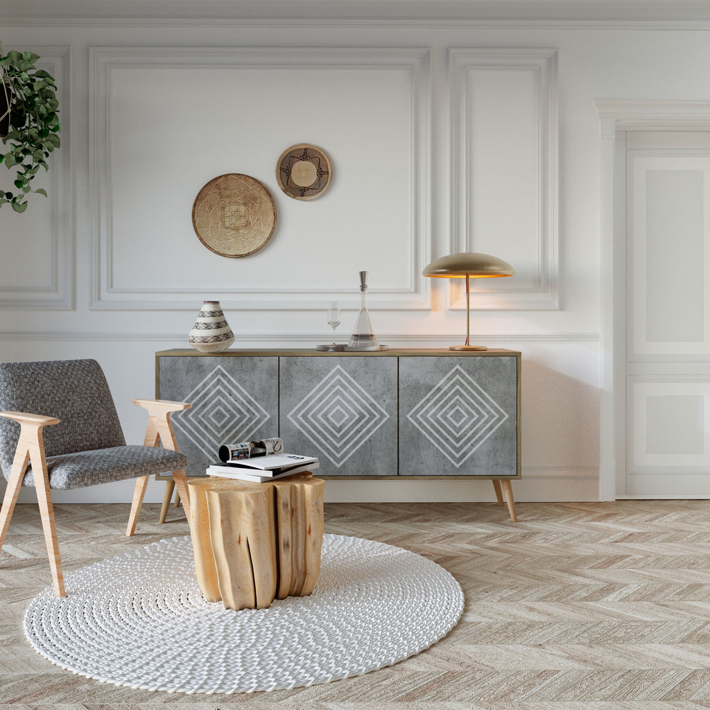 POLYGONAL ARTISTRY 3-Door Sideboard in Oak Effect