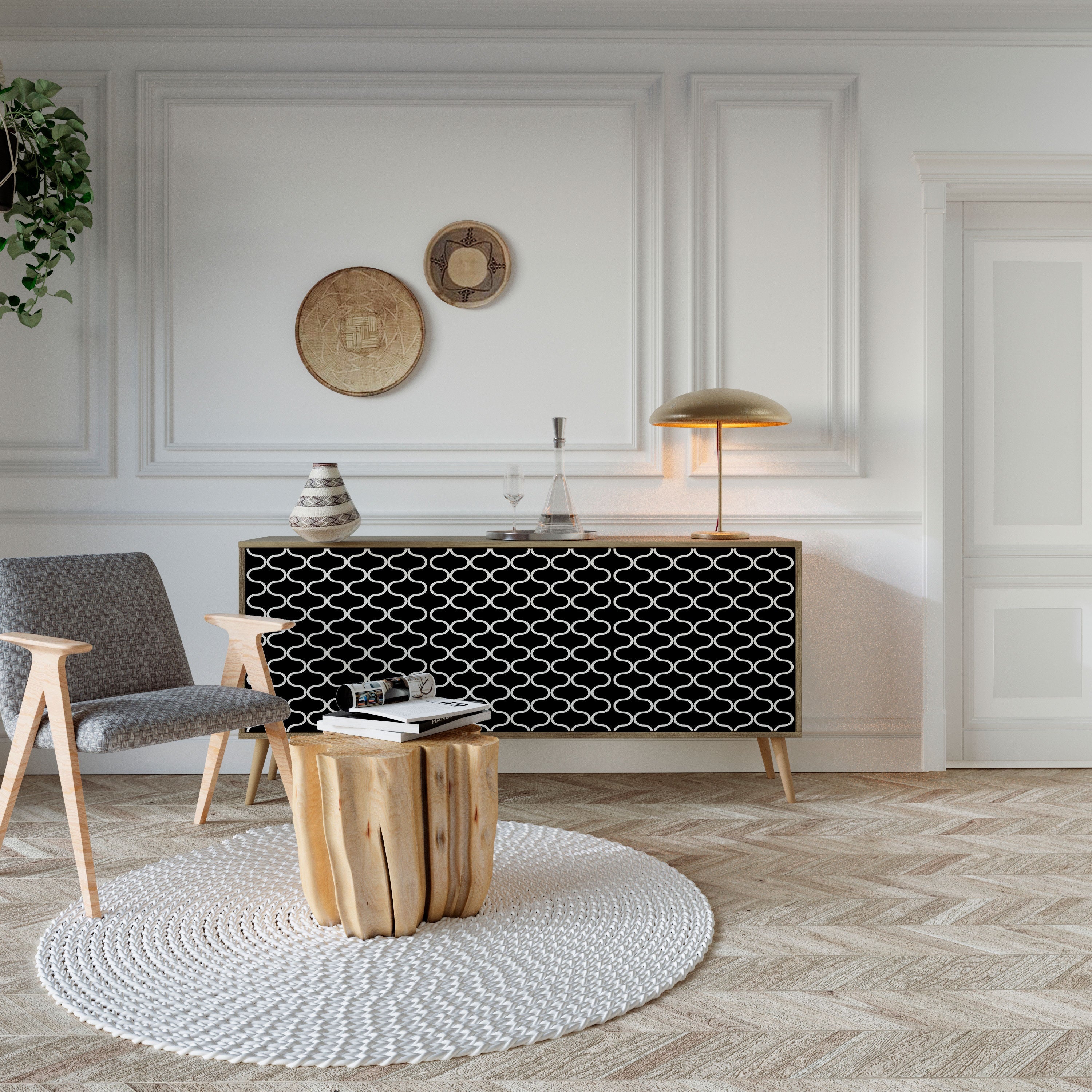 TESSELATED BLACKNESS 3-Door Sideboard in Oak Effect