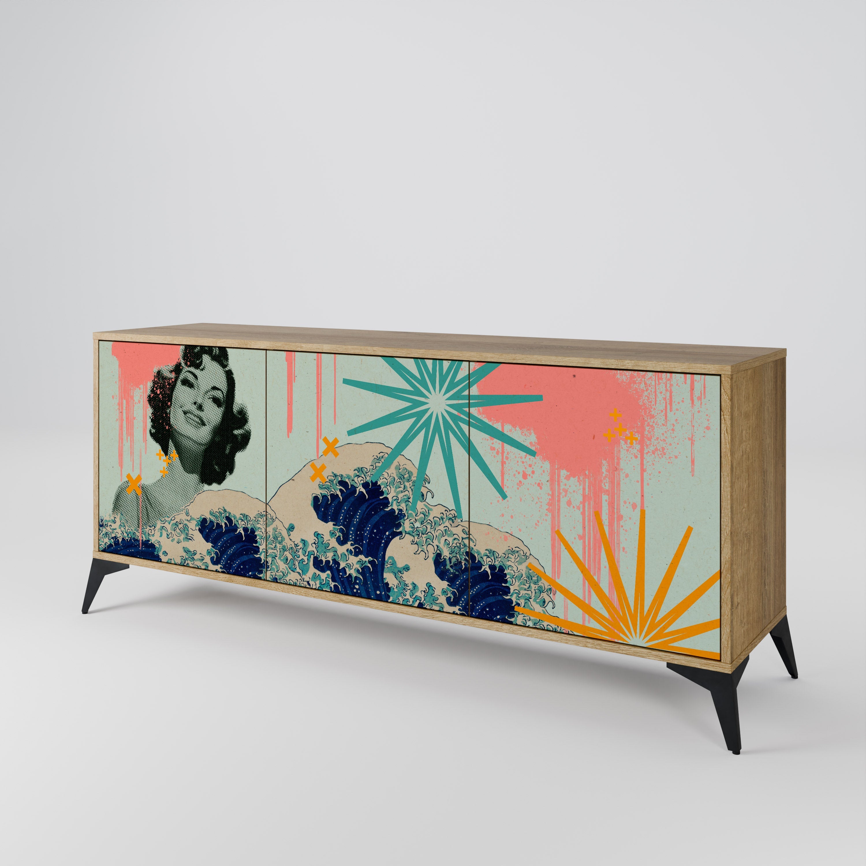 KANAGAWA BEAUTY 3-Door Sideboard in Oak Effect
