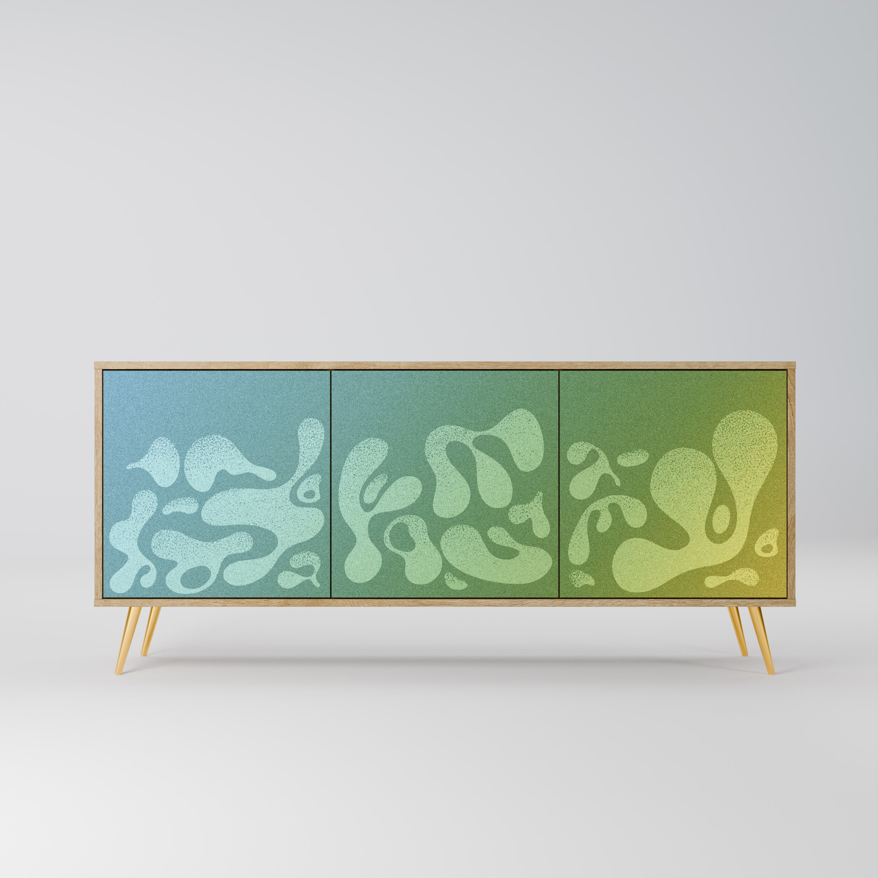 IRREGULAR BLUE 3-Door Sideboard in Oak Effect