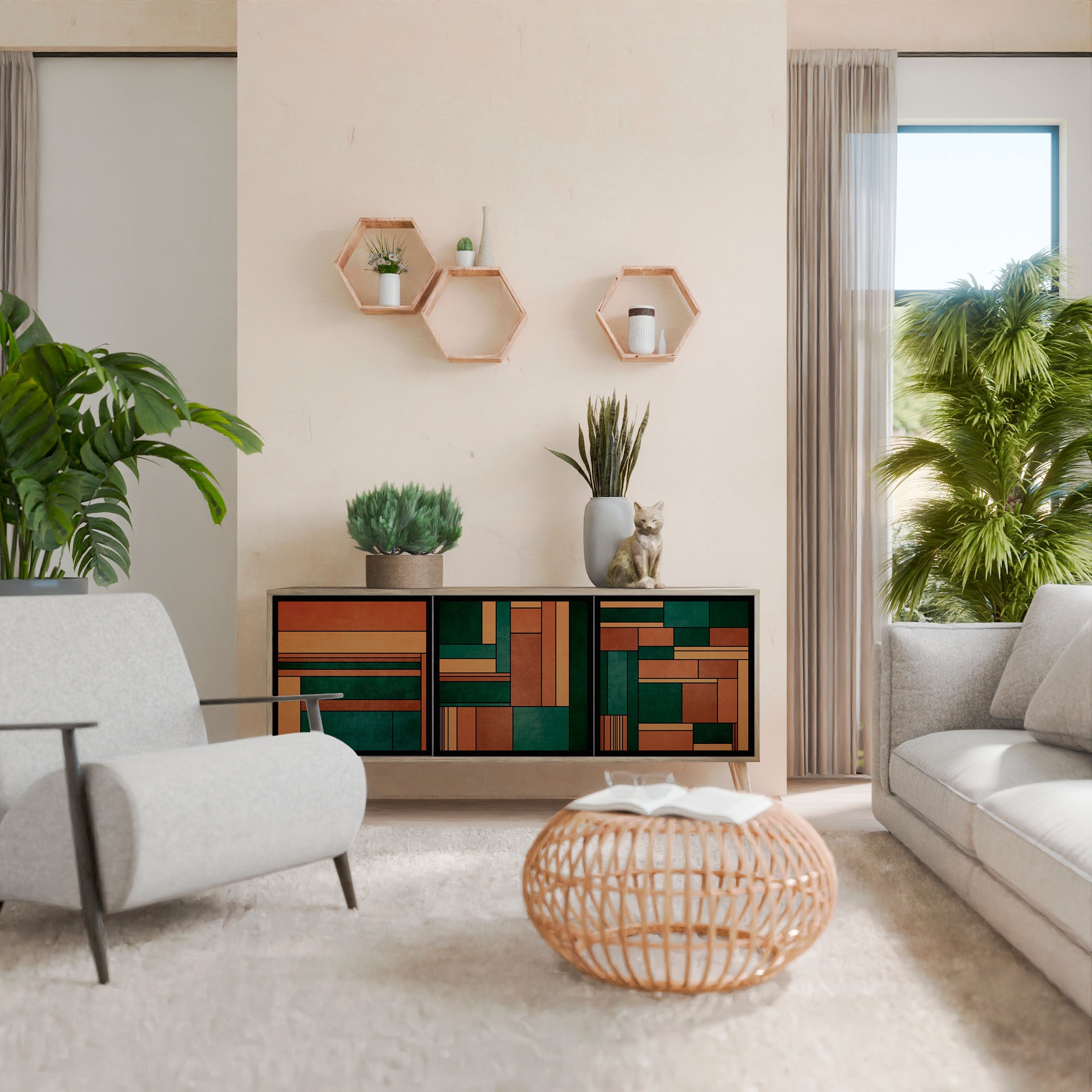 EARTHY FIGURES 3-Door Sideboard in Oak Effect