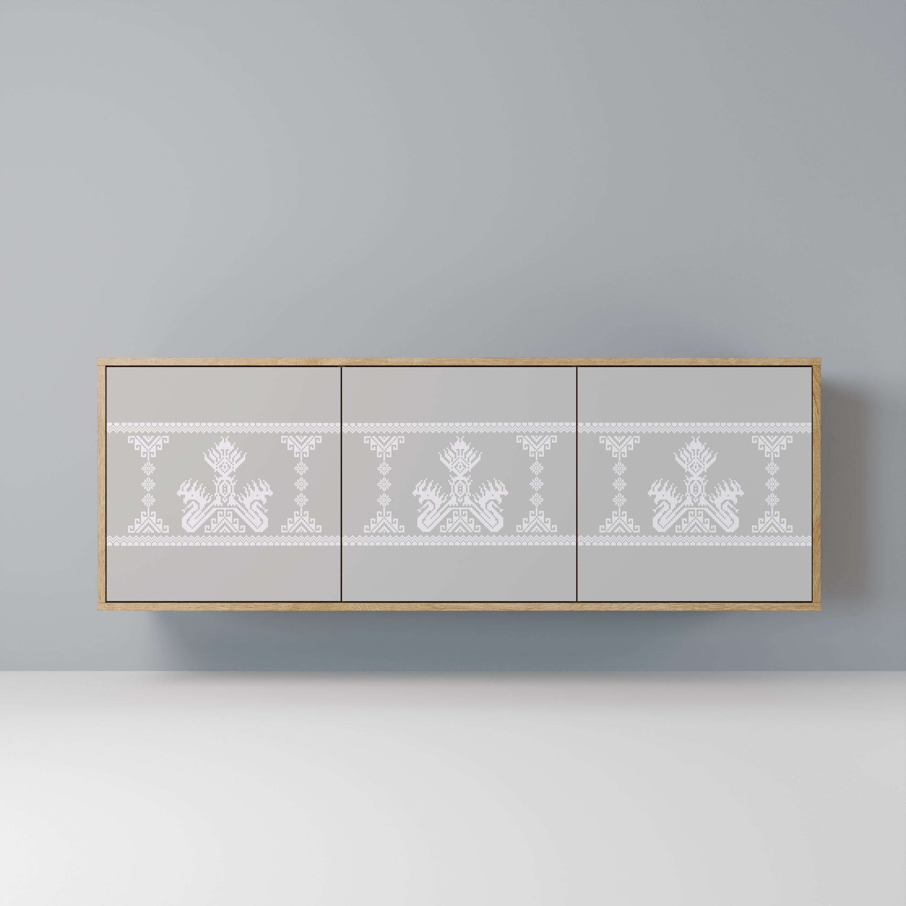 THAI GRAY 3-Door Sideboard in Oak Effect