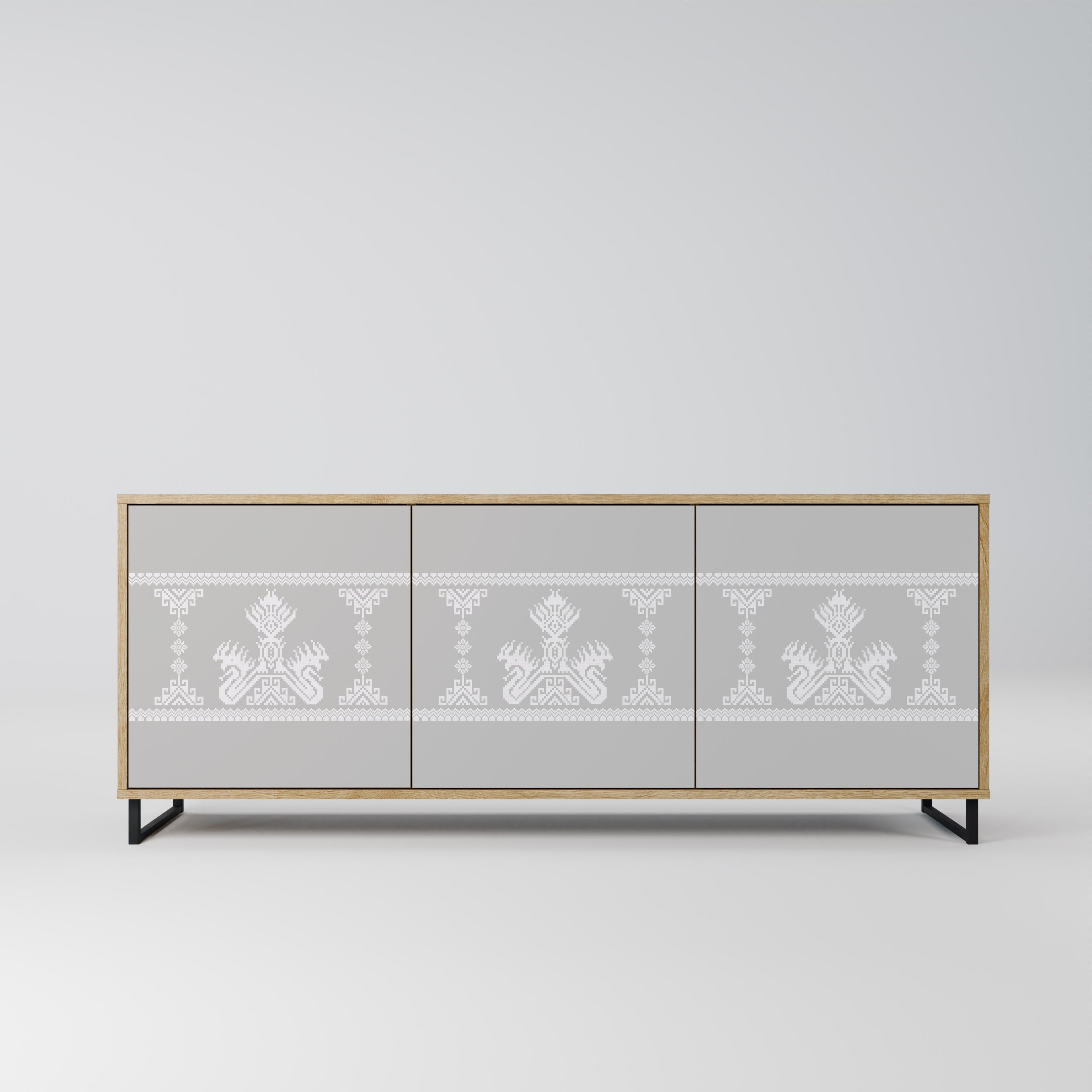 THAI GRAY 3-Door Sideboard in Oak Effect
