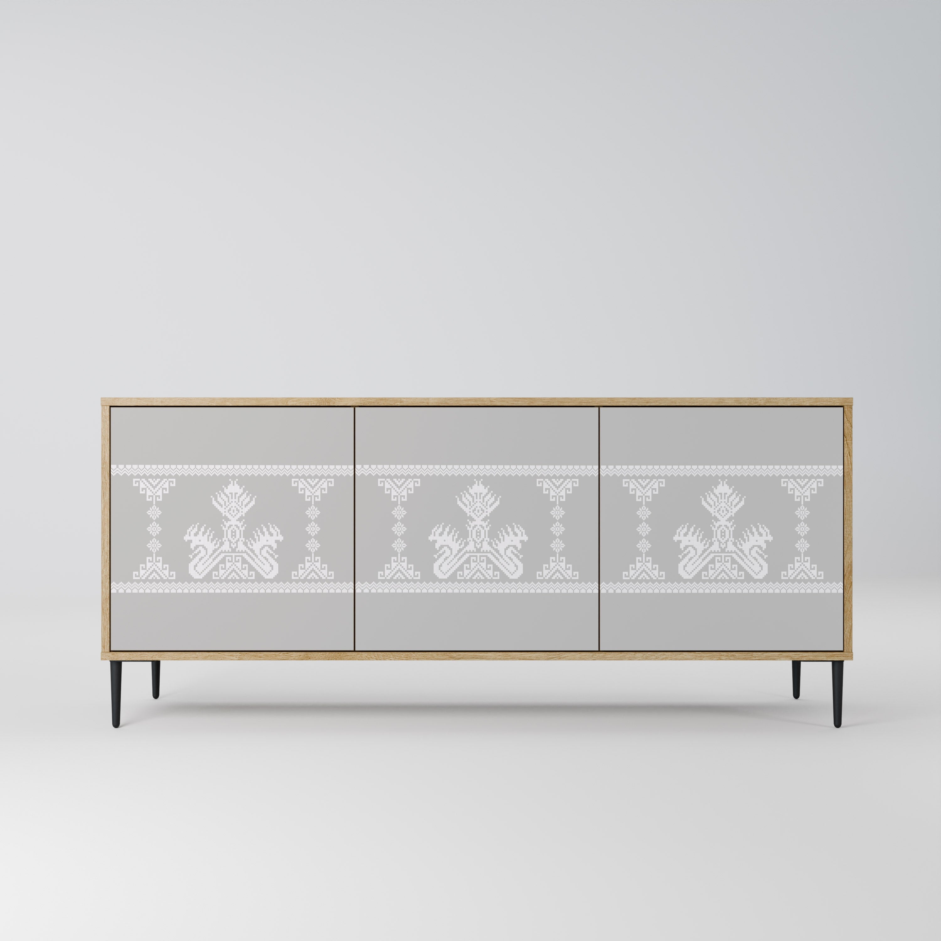 THAI GRAY 3-Door Sideboard in Oak Effect