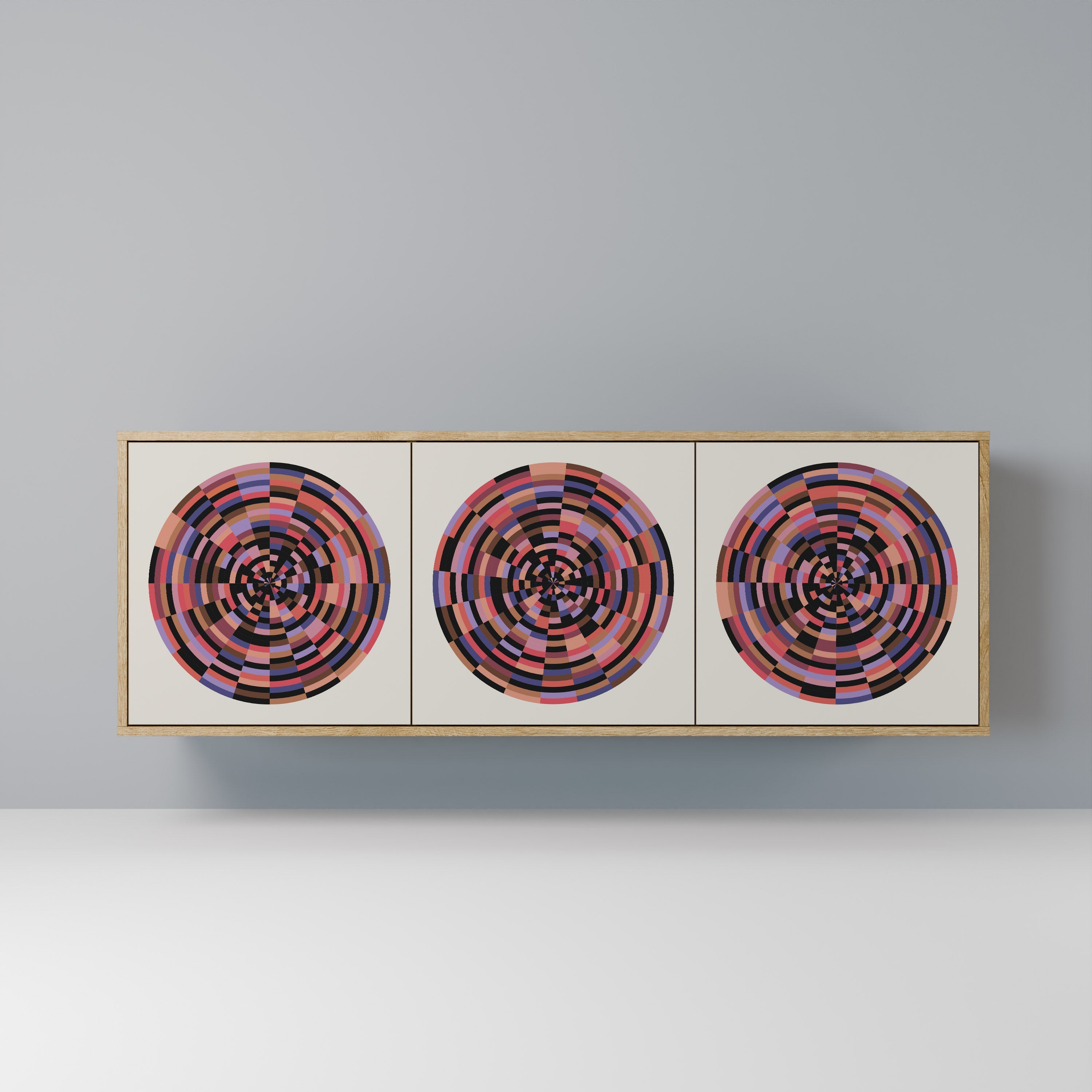 BROWN CIRCLES 3-Door Sideboard in Oak Effect