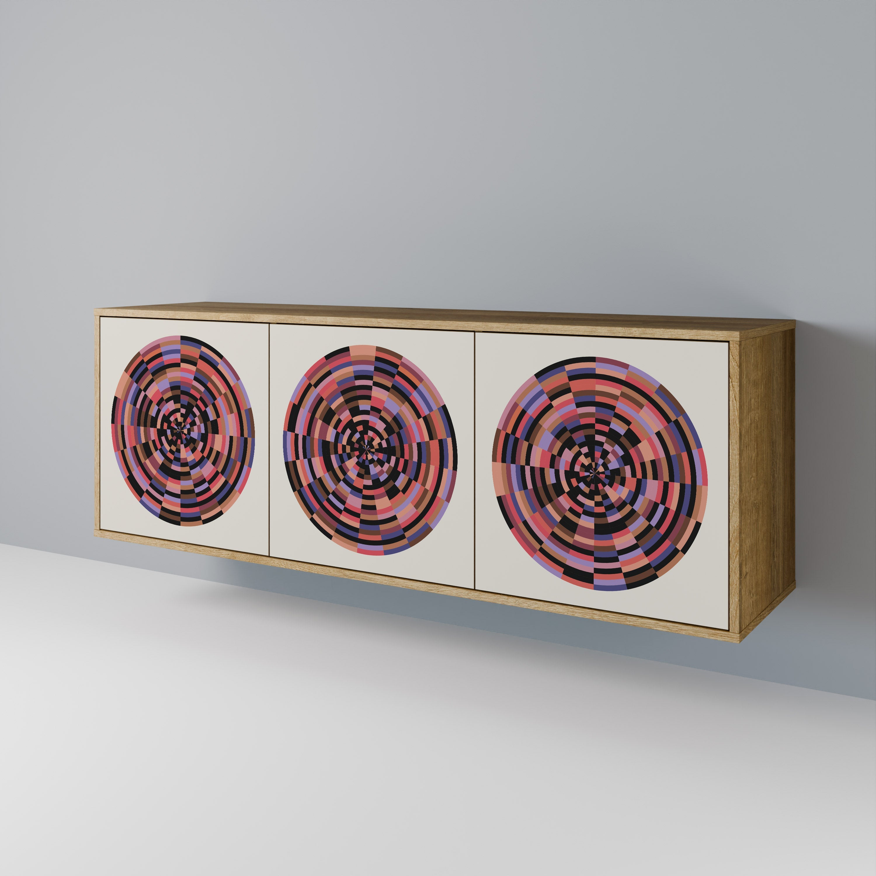 BROWN CIRCLES 3-Door Sideboard in Oak Effect