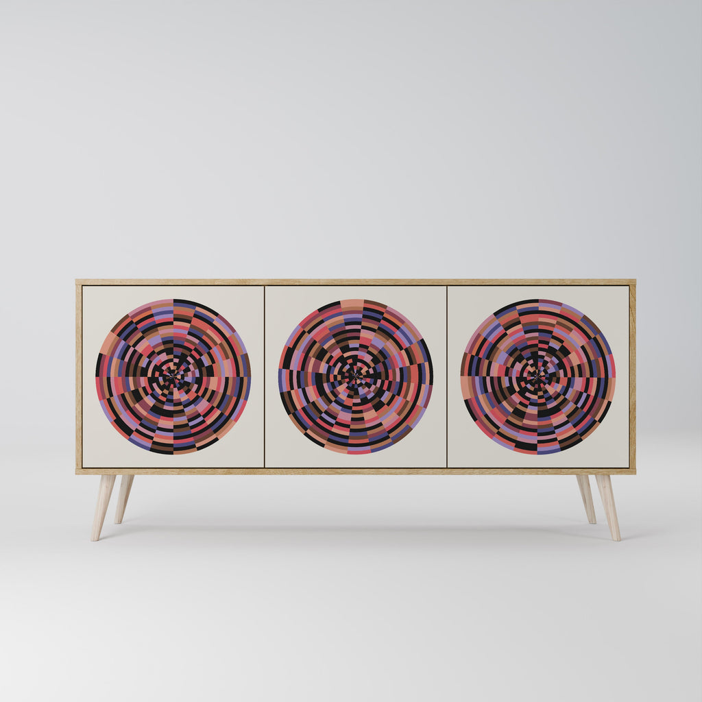 BROWN CIRCLES 3-Door Sideboard in Oak Effect