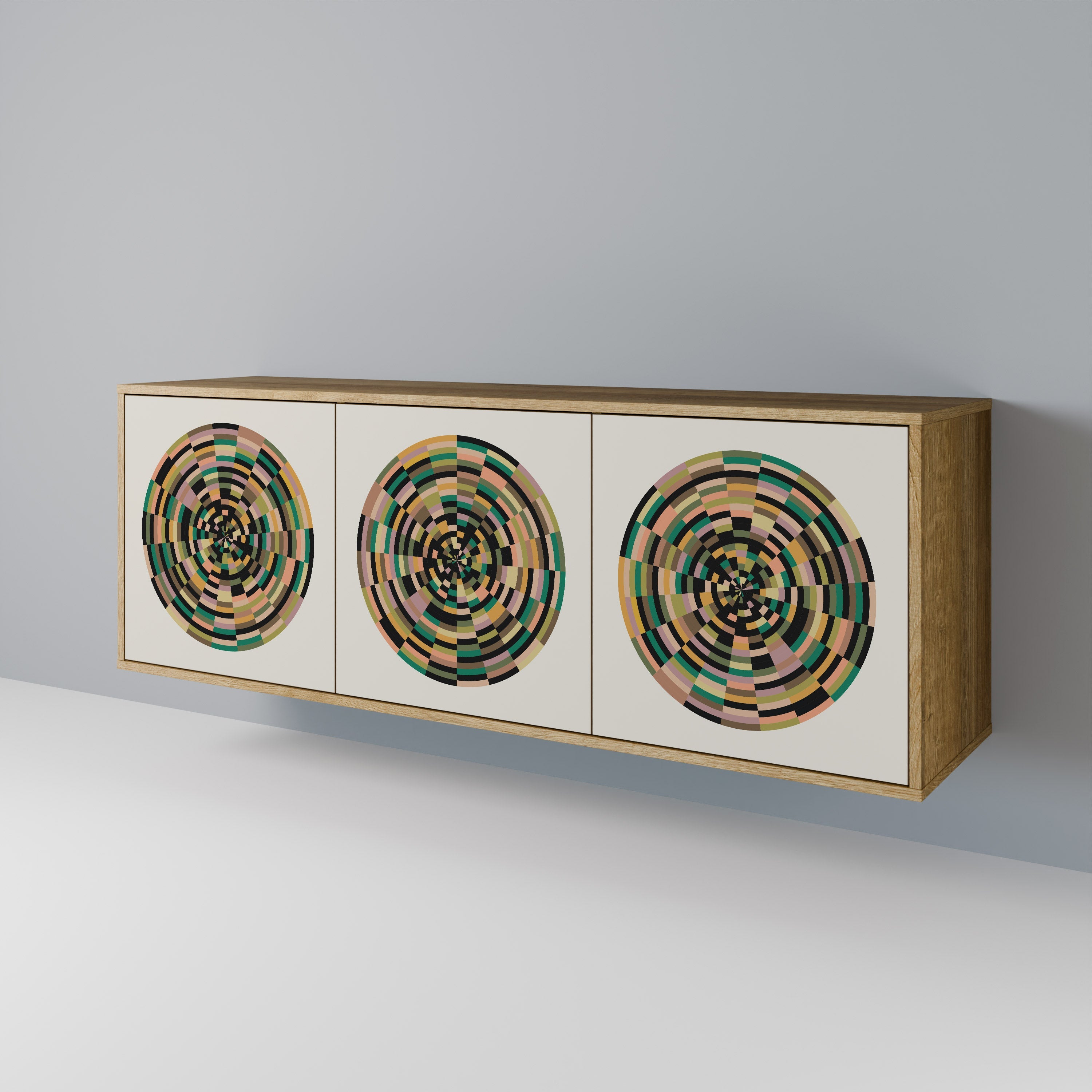 GREEN CIRCLES 3-Door Sideboard in Oak Effect
