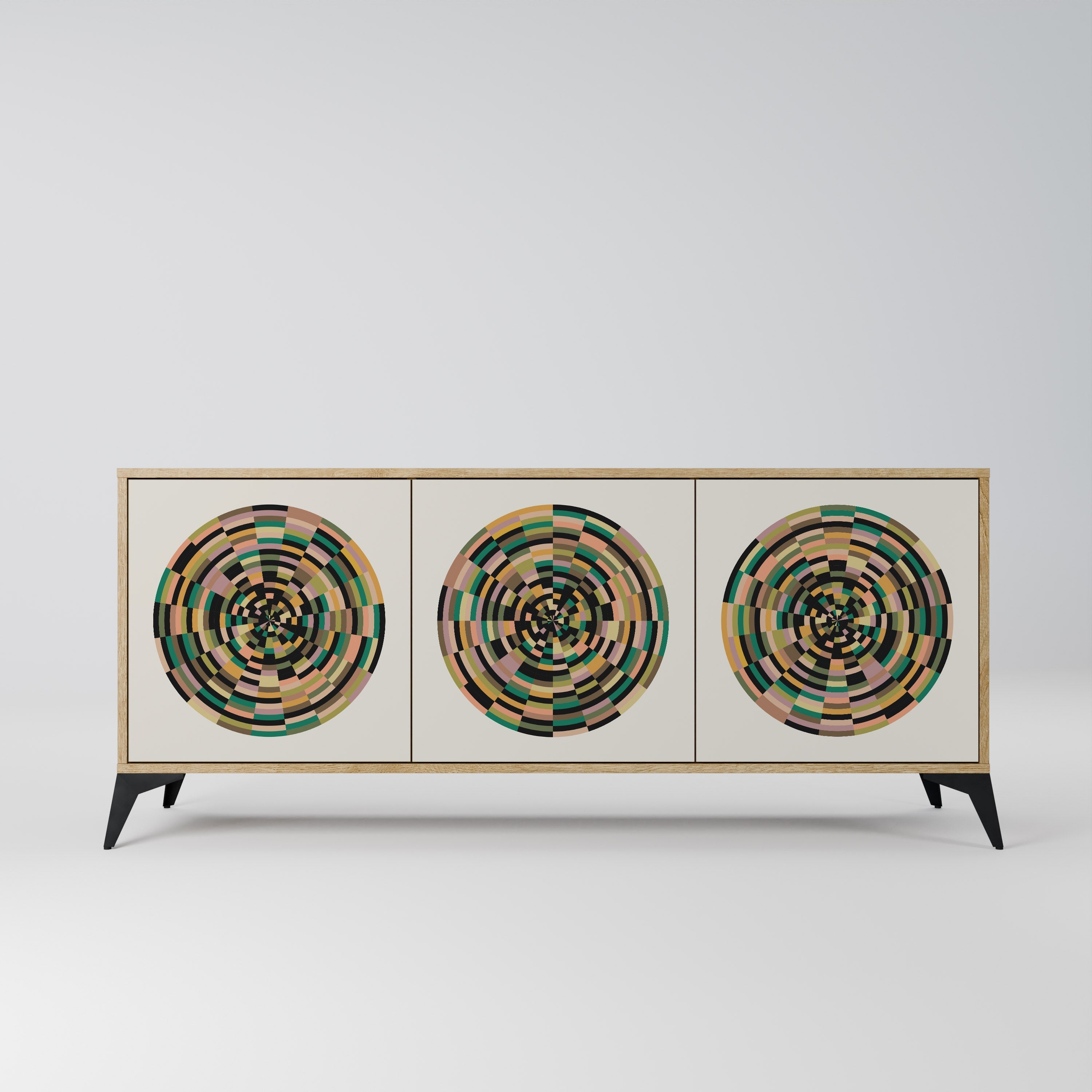 GREEN CIRCLES 3-Door Sideboard in Oak Effect
