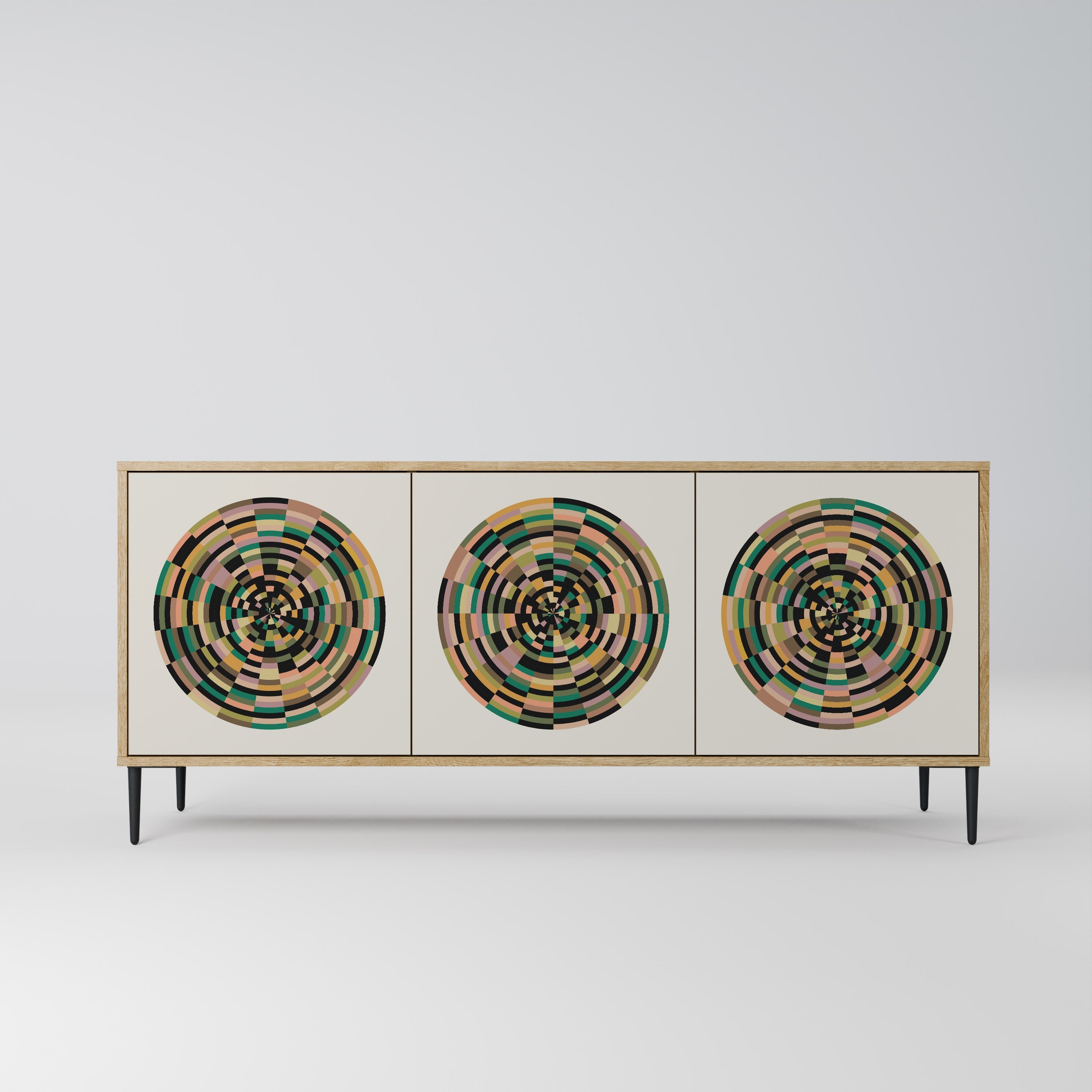 GREEN CIRCLES 3-Door Sideboard in Oak Effect