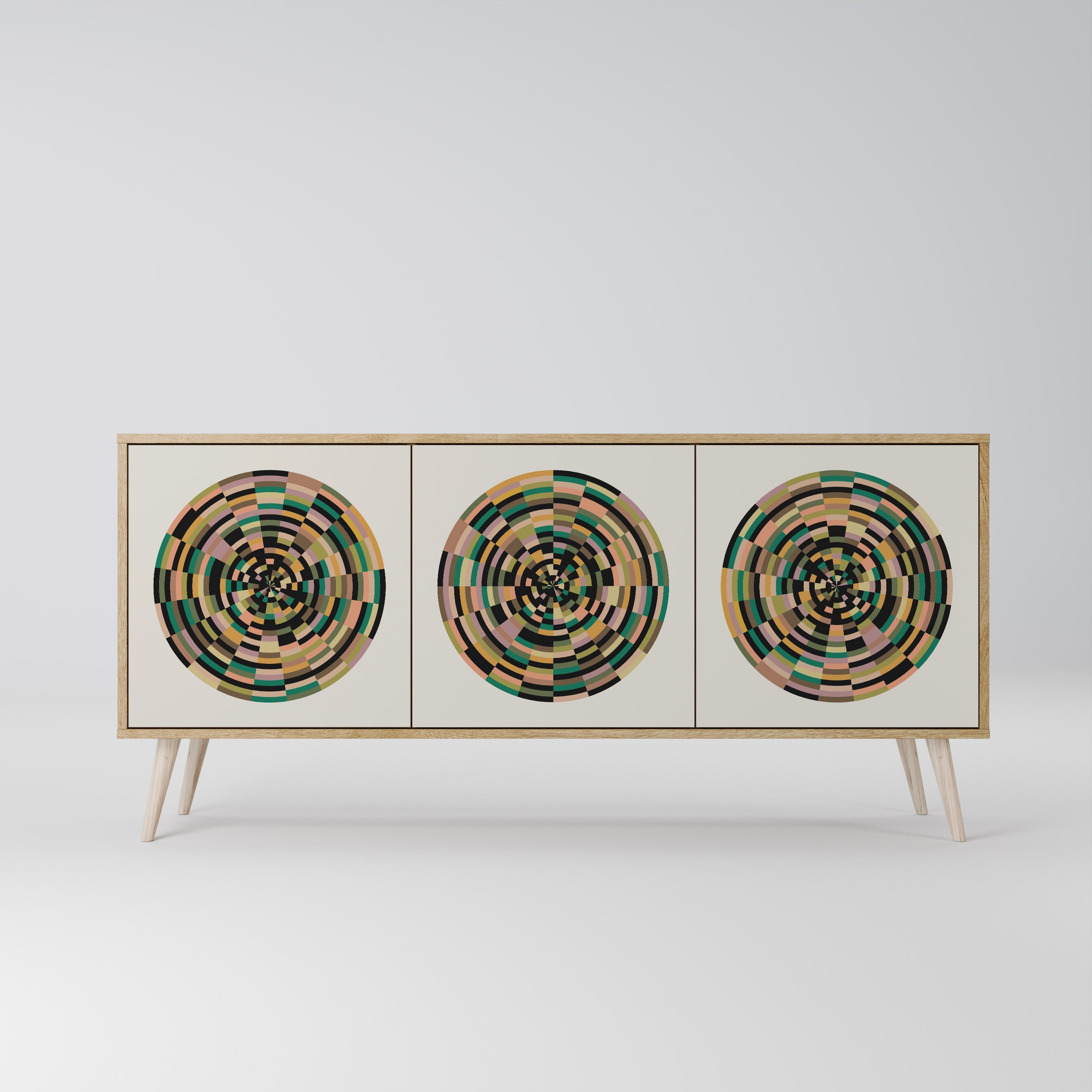 GREEN CIRCLES 3-Door Sideboard in Oak Effect