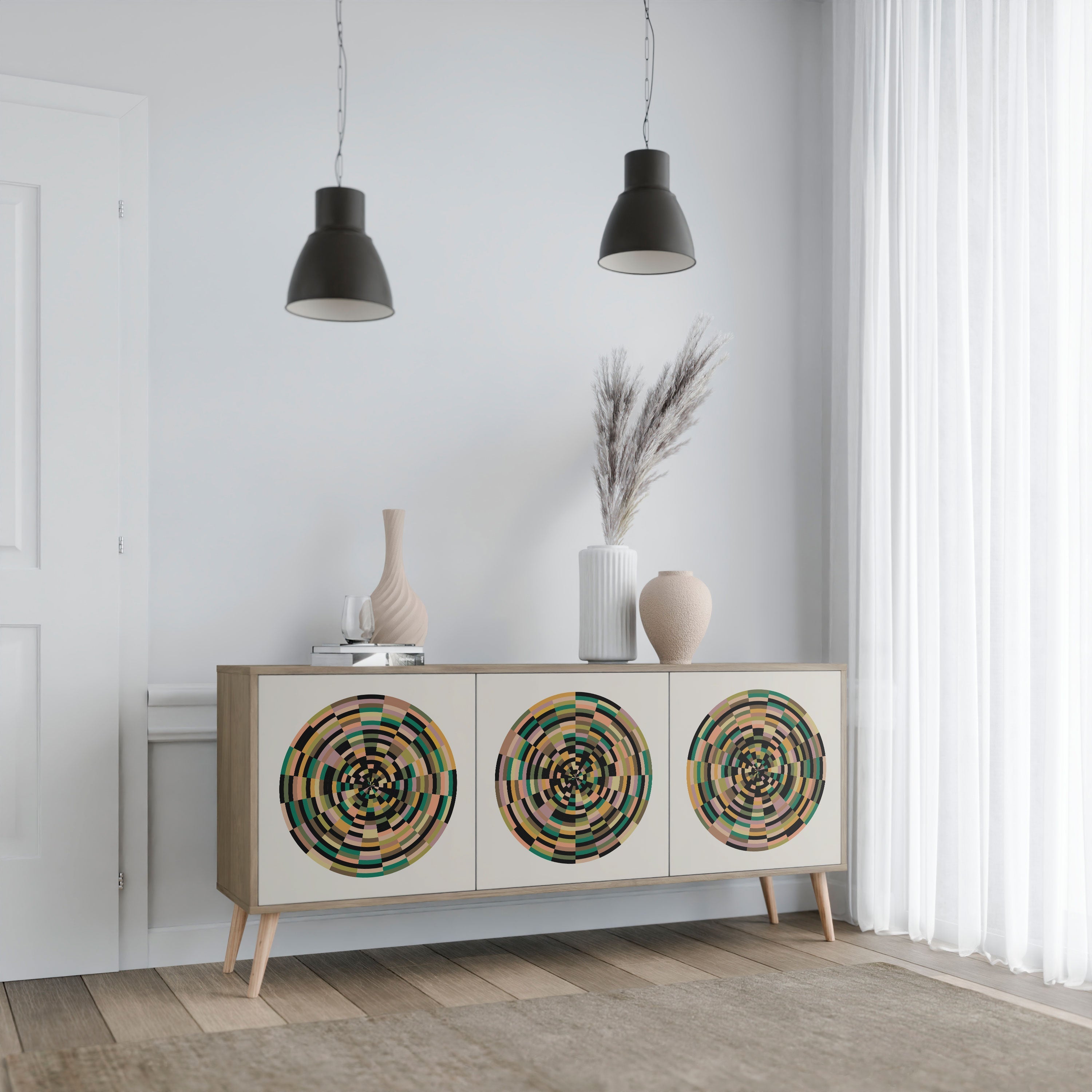 GREEN CIRCLES 3-Door Sideboard in Oak Effect