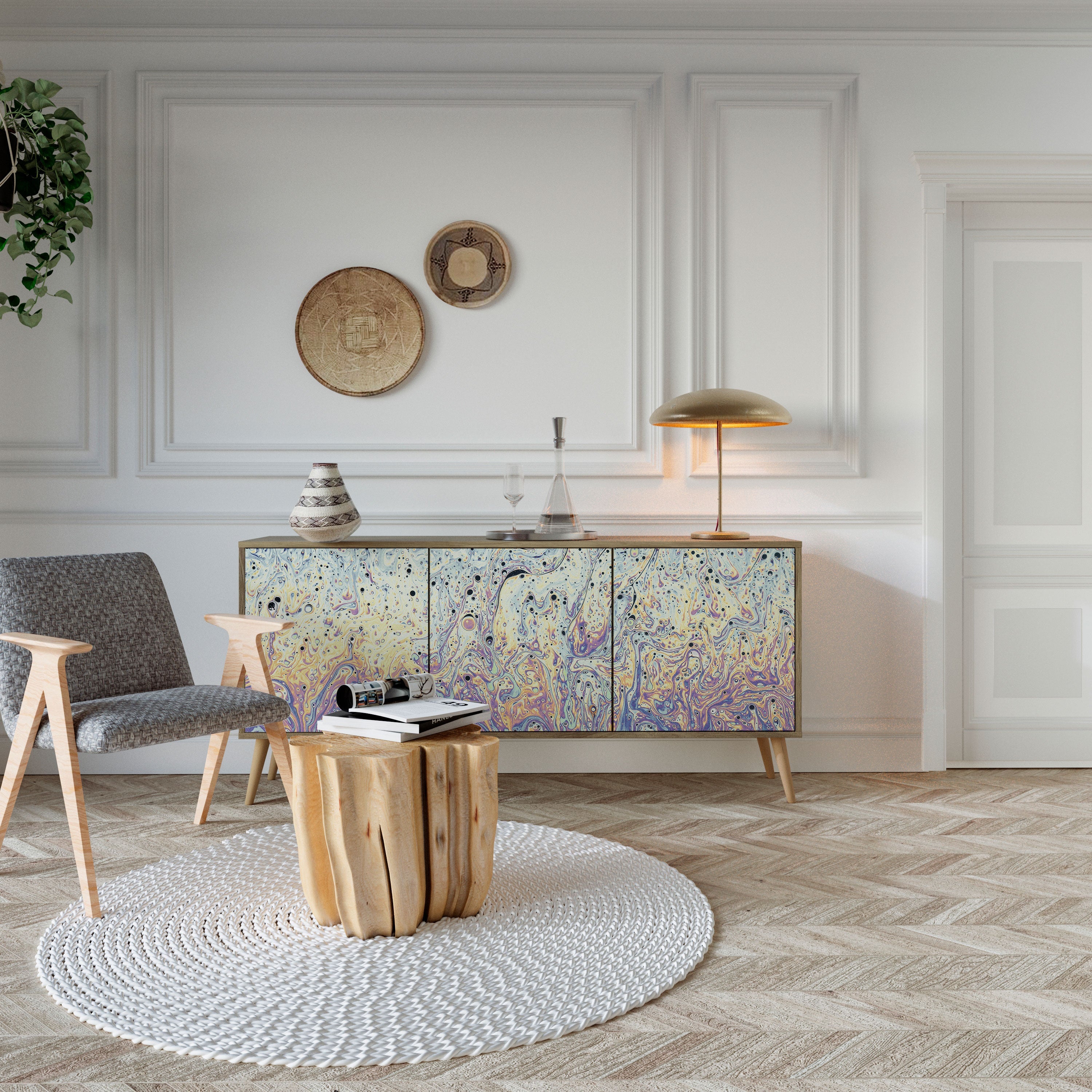 MOSAIC OF COLORS 3-Door Sideboard in Oak Effect