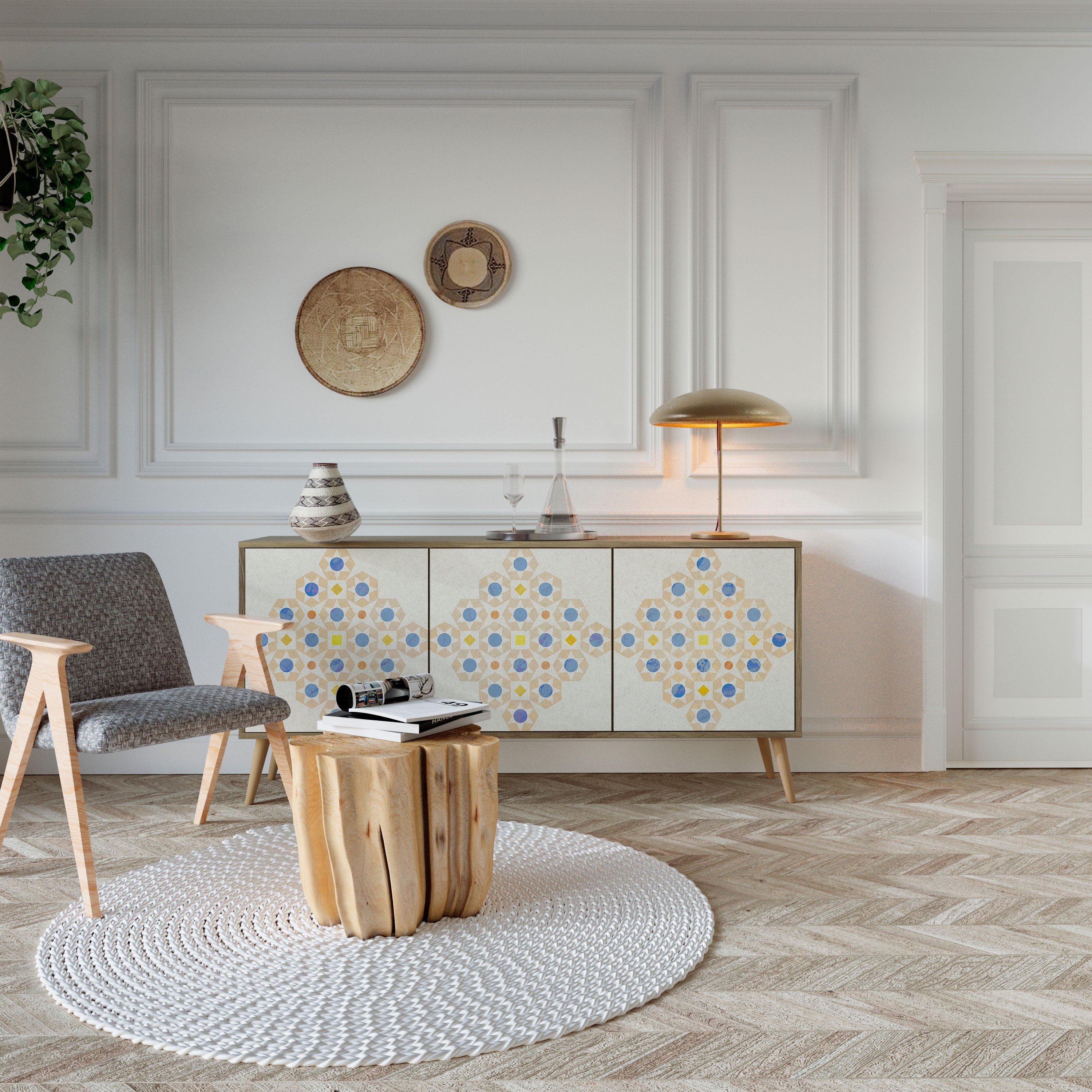 PATTERNED PRISM 3-Door Sideboard in Oak Effect