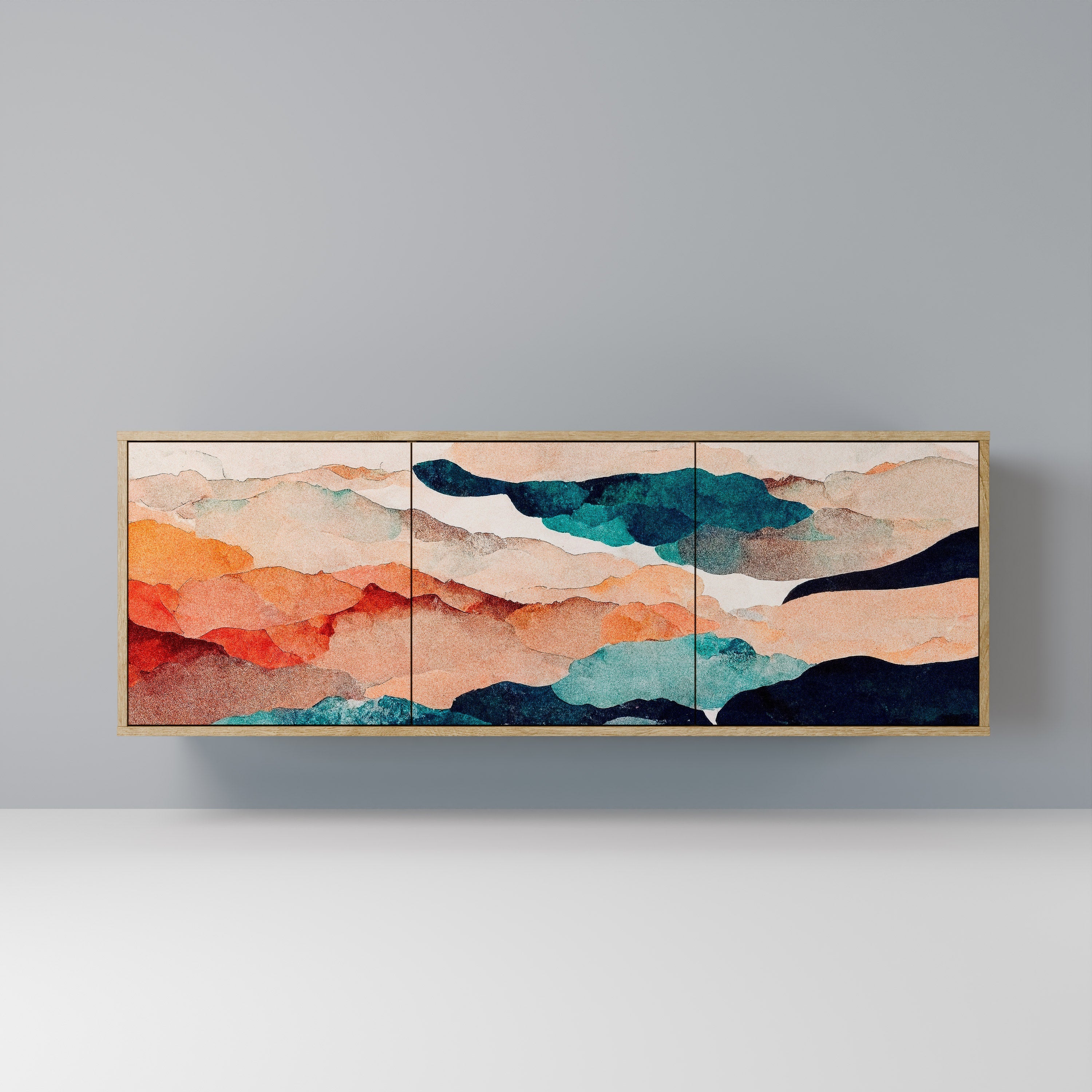 Μπουφές ABSTRACT LANDSCAPE με 3 πόρτες σε χρώμα δρυός