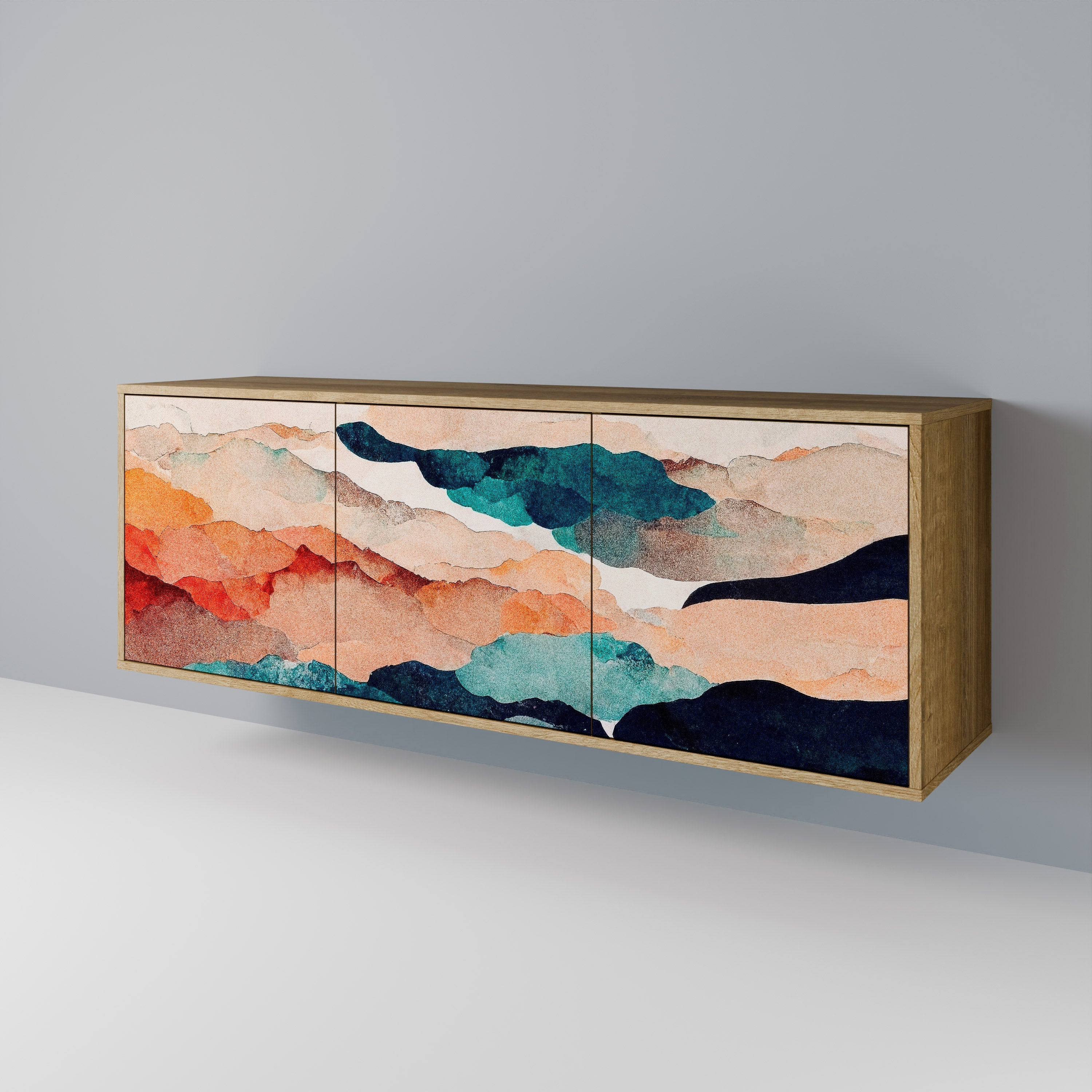 Μπουφές ABSTRACT LANDSCAPE με 3 πόρτες σε χρώμα δρυός