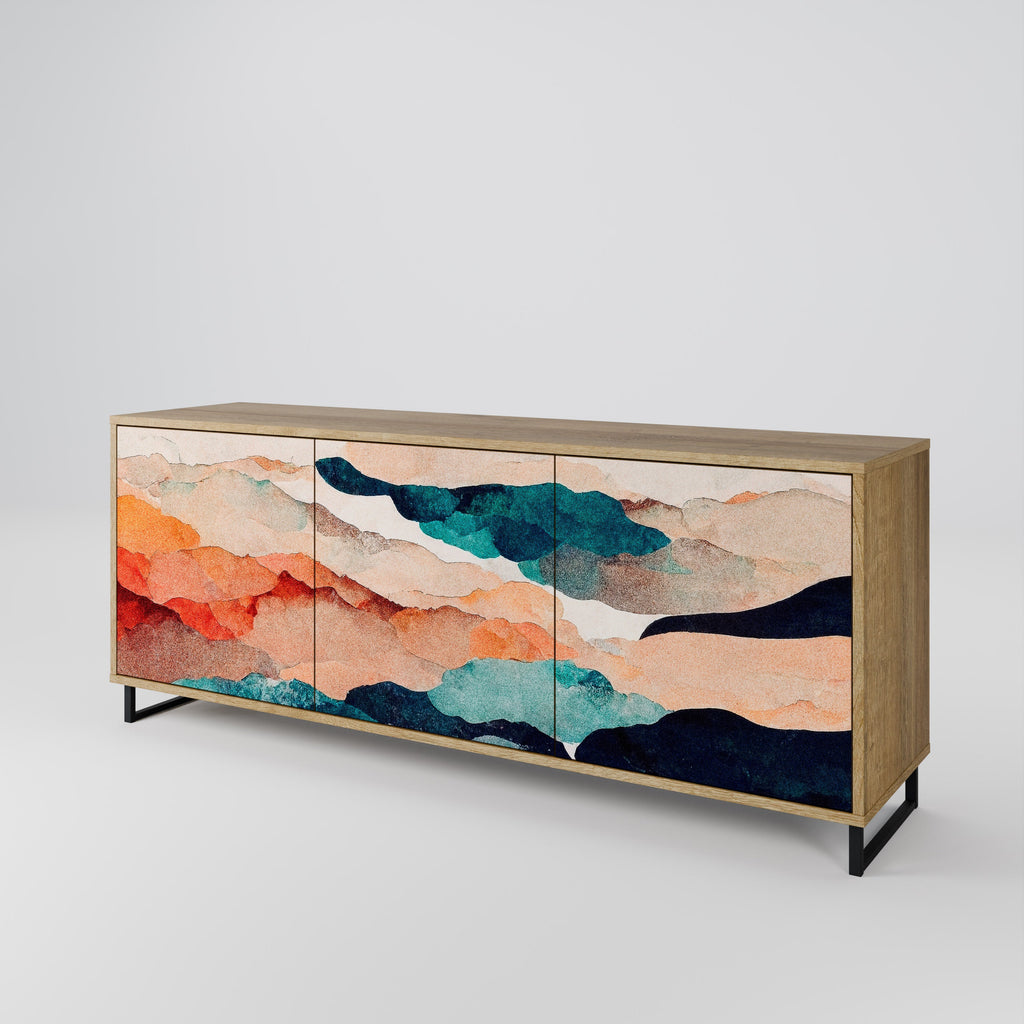 Μπουφές ABSTRACT LANDSCAPE με 3 πόρτες σε χρώμα δρυός