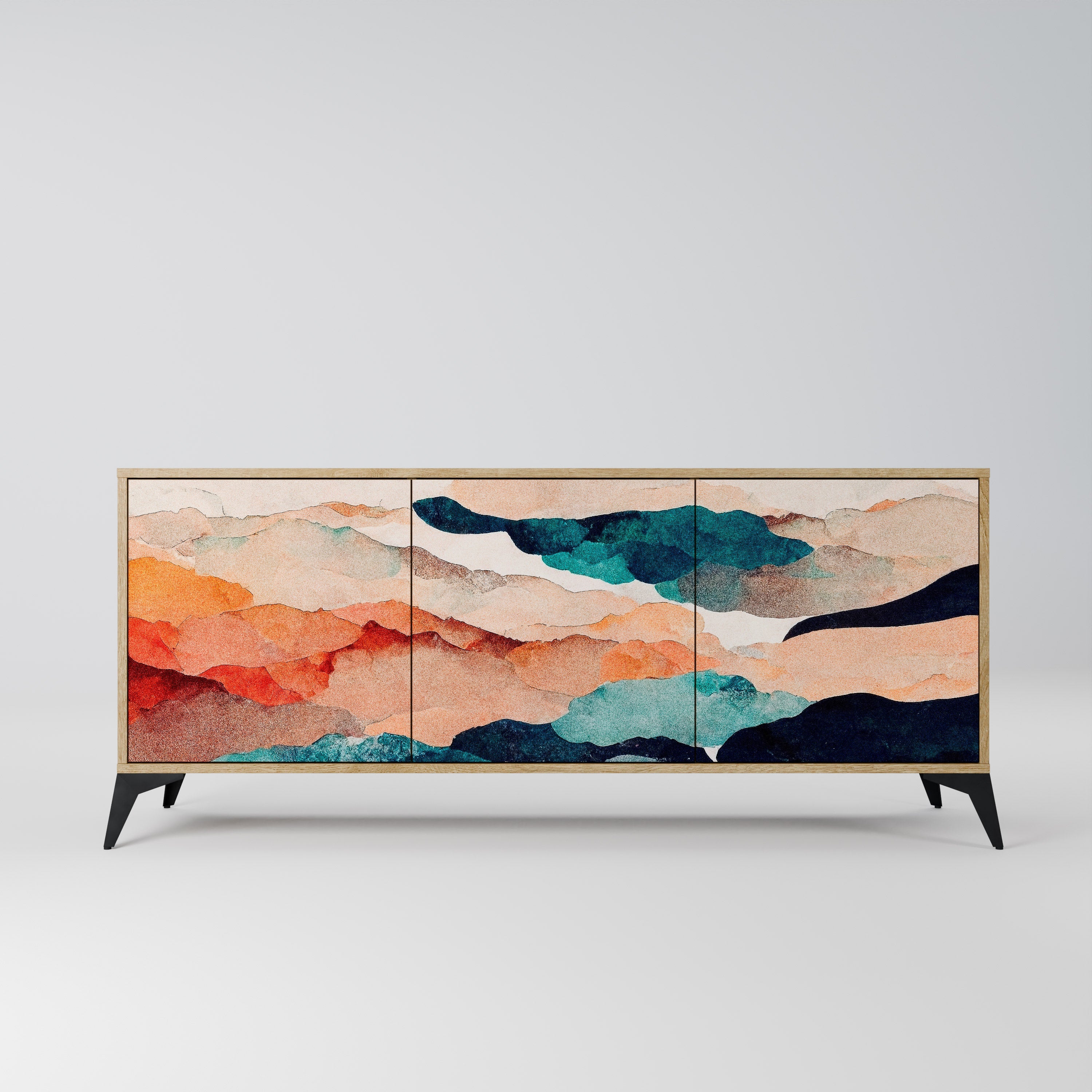 Μπουφές ABSTRACT LANDSCAPE με 3 πόρτες σε χρώμα δρυός