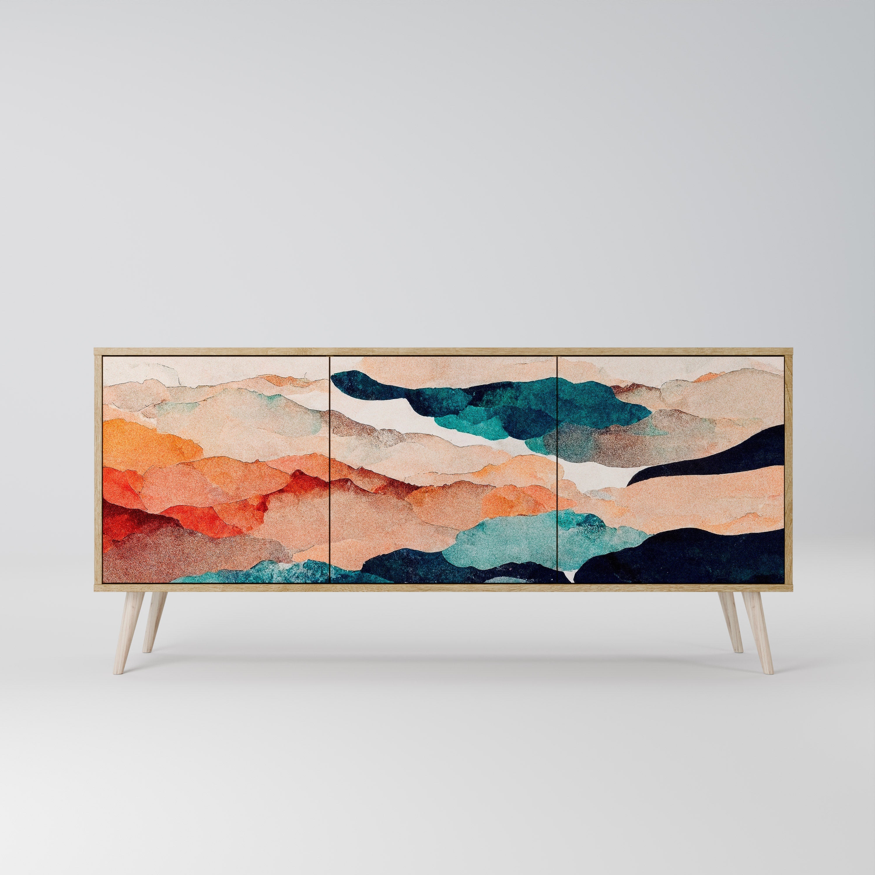 Μπουφές ABSTRACT LANDSCAPE με 3 πόρτες σε χρώμα δρυός