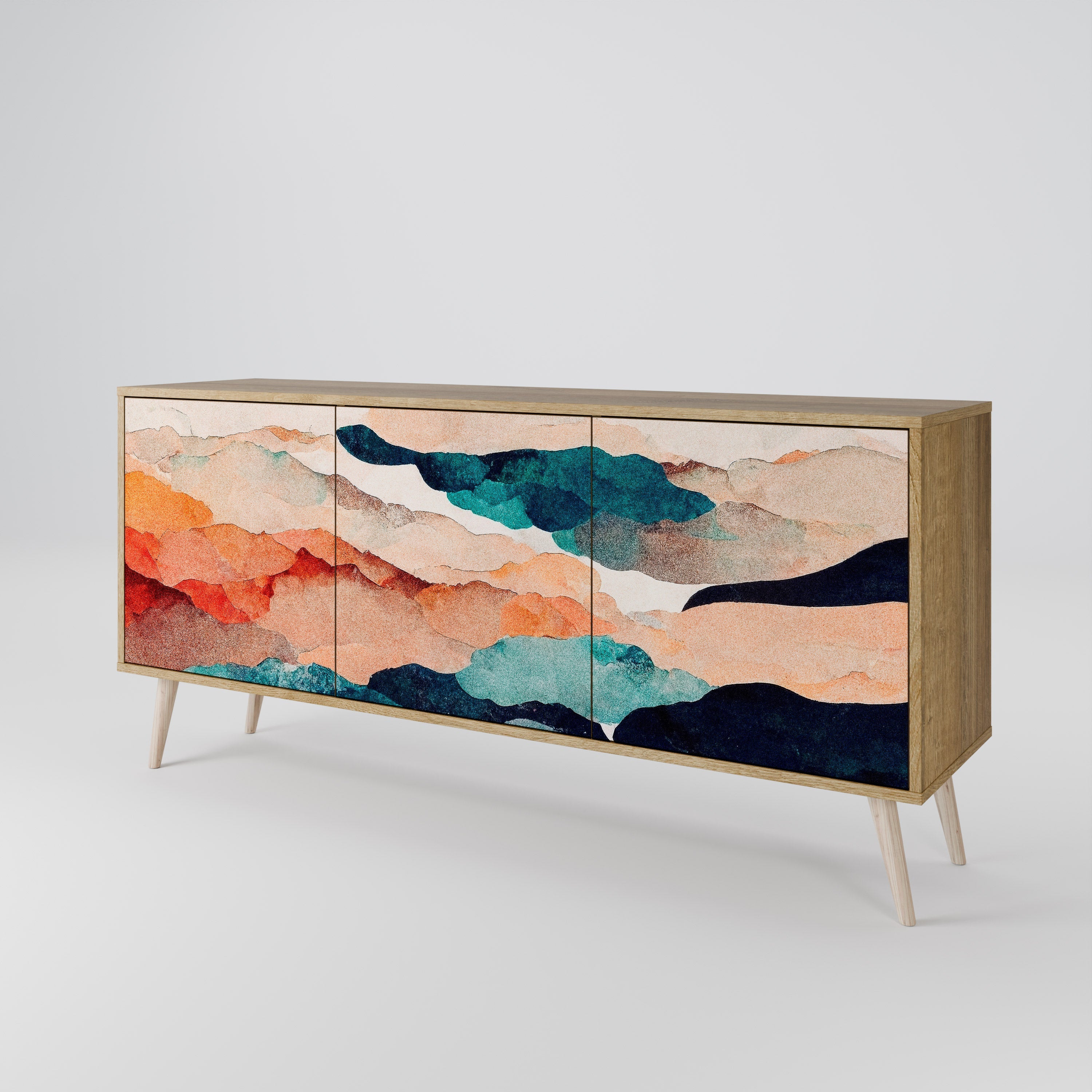 Μπουφές ABSTRACT LANDSCAPE με 3 πόρτες σε χρώμα δρυός