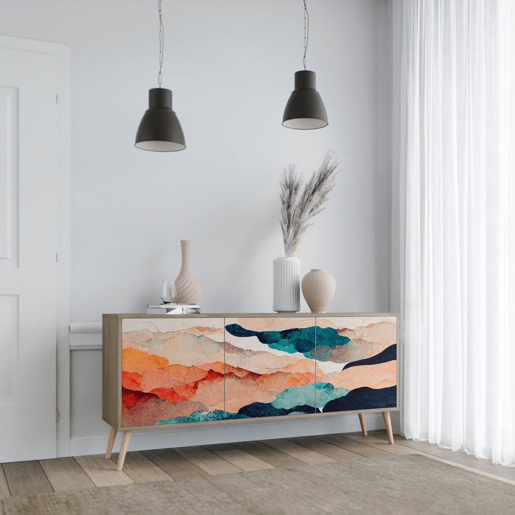 Μπουφές ABSTRACT LANDSCAPE με 3 πόρτες σε χρώμα δρυός