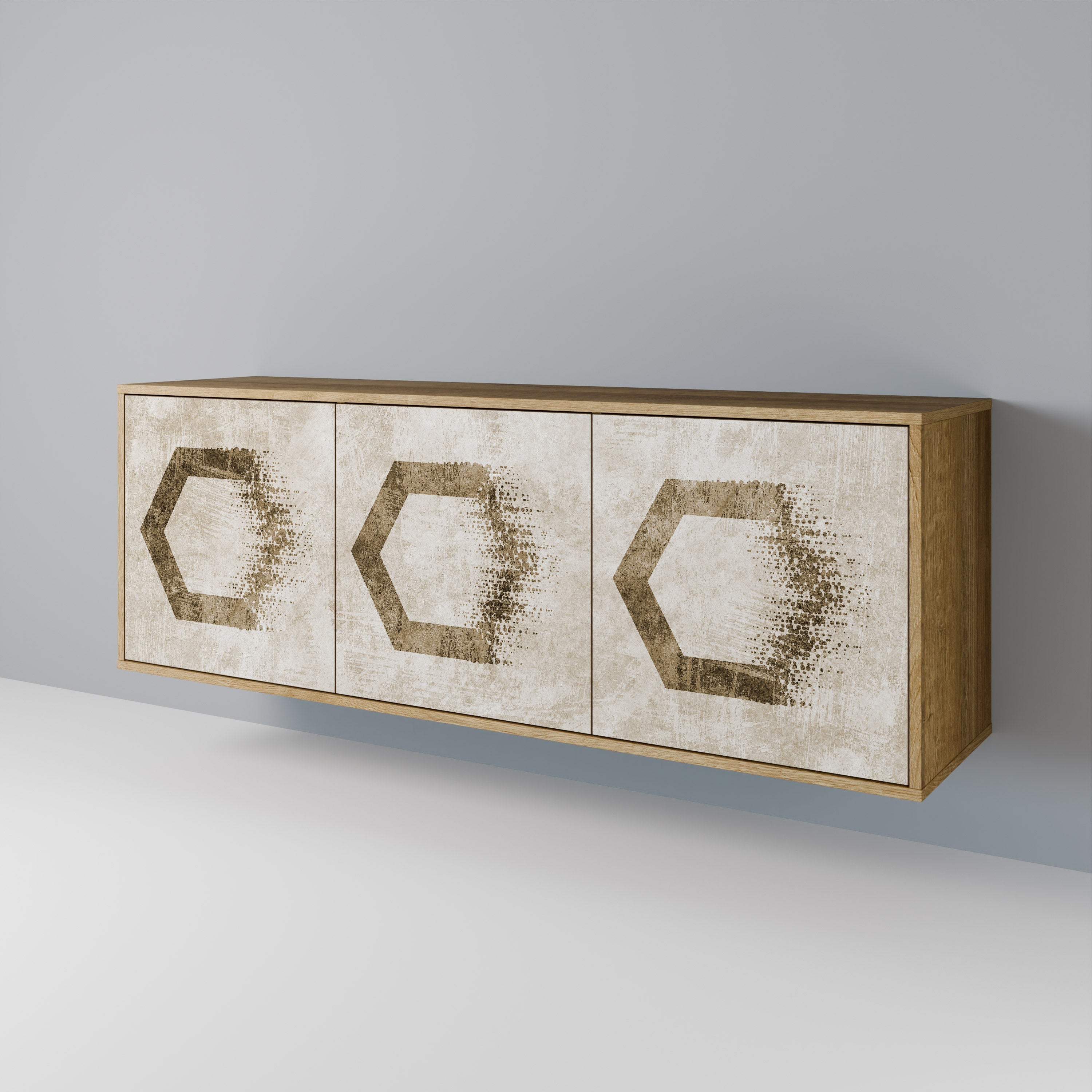HEXAGONAL SHAPES 3-Door Sideboard in Oak Effect