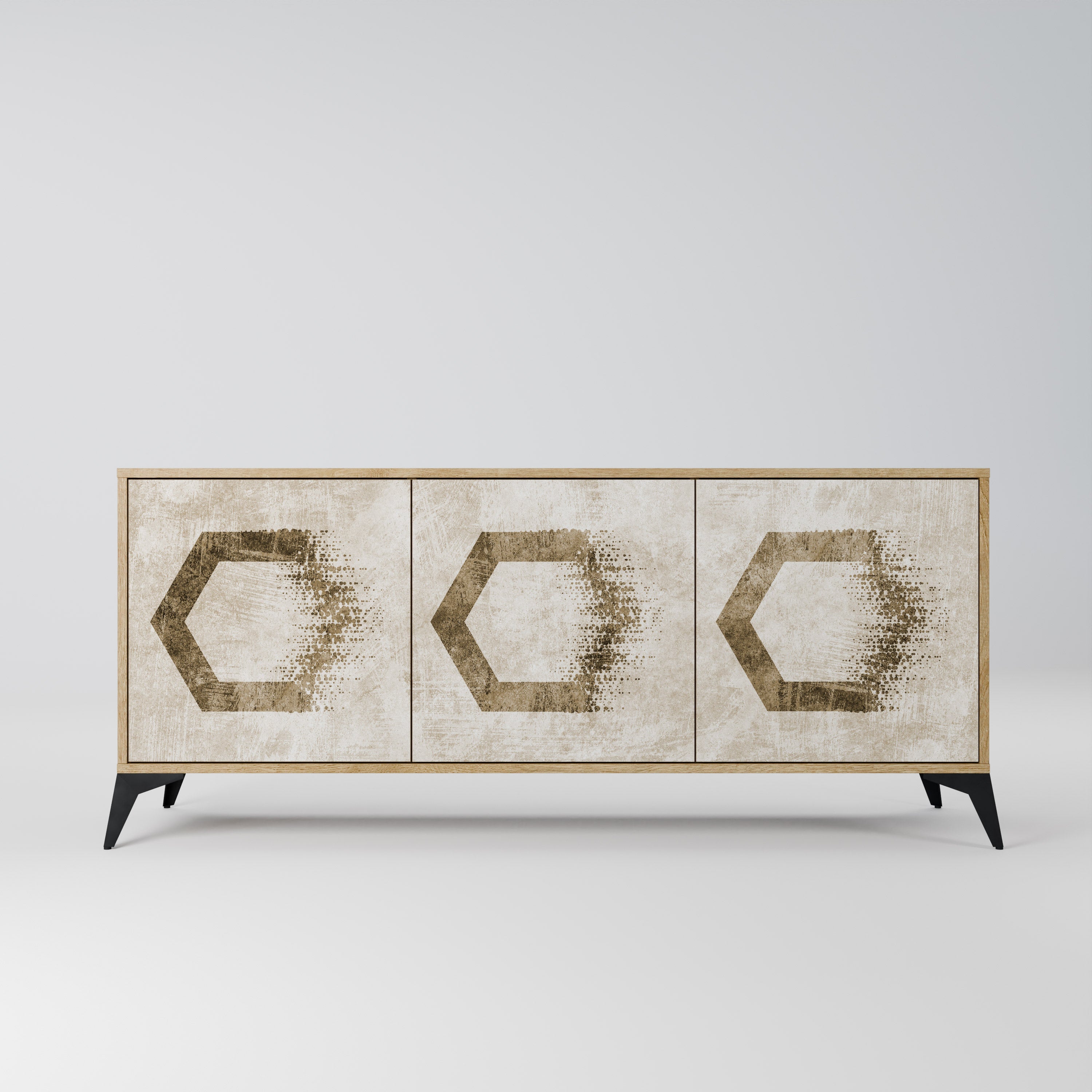 HEXAGONAL SHAPES 3-Door Sideboard in Oak Effect