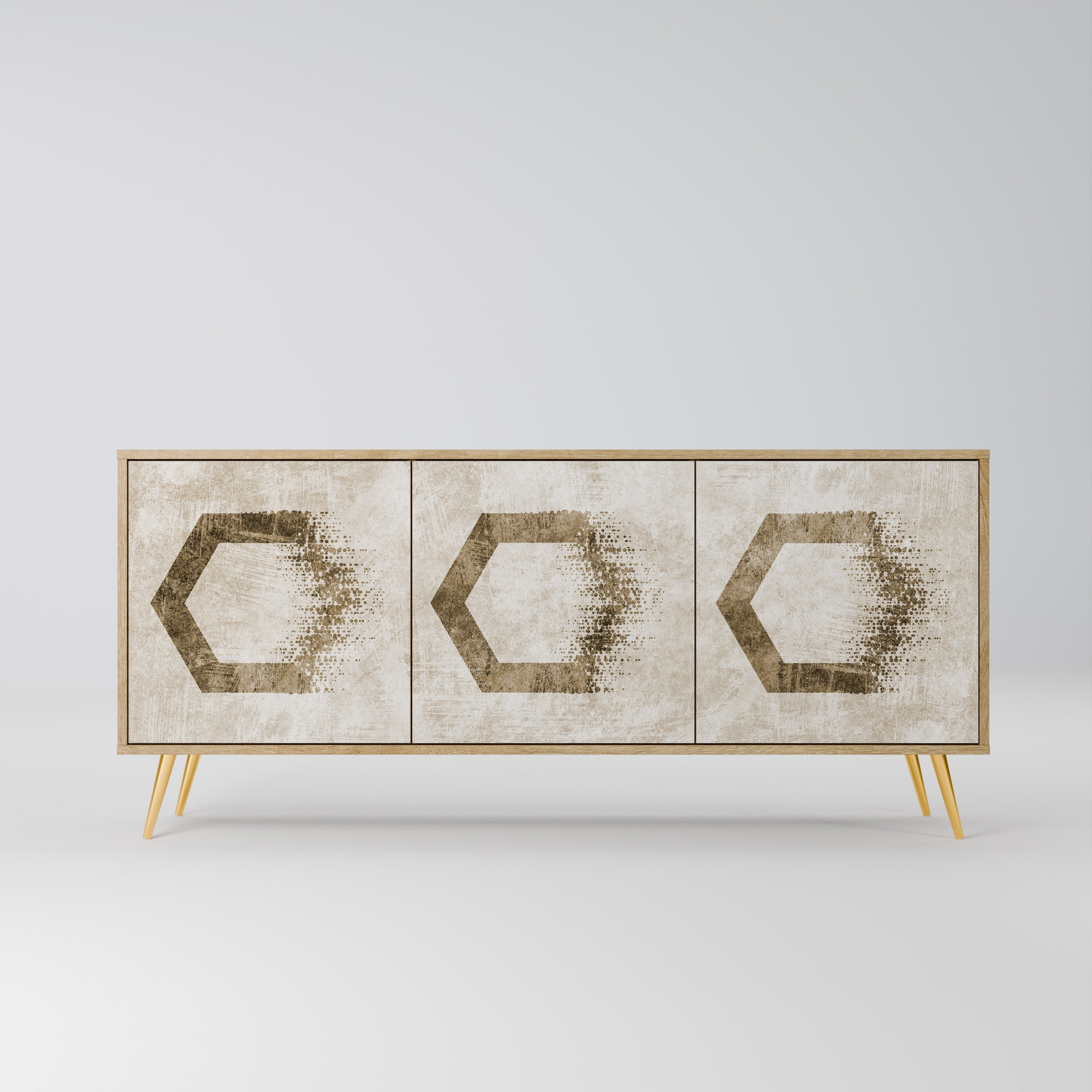 HEXAGONAL SHAPES 3-Door Sideboard in Oak Effect