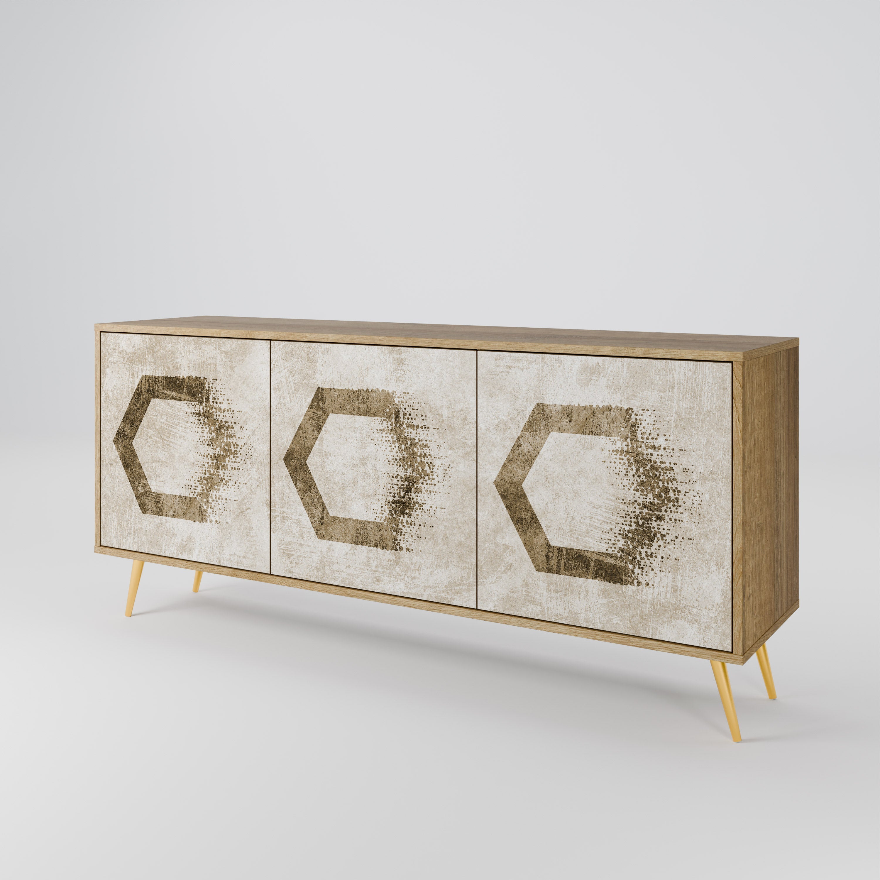 HEXAGONAL SHAPES 3-Door Sideboard in Oak Effect