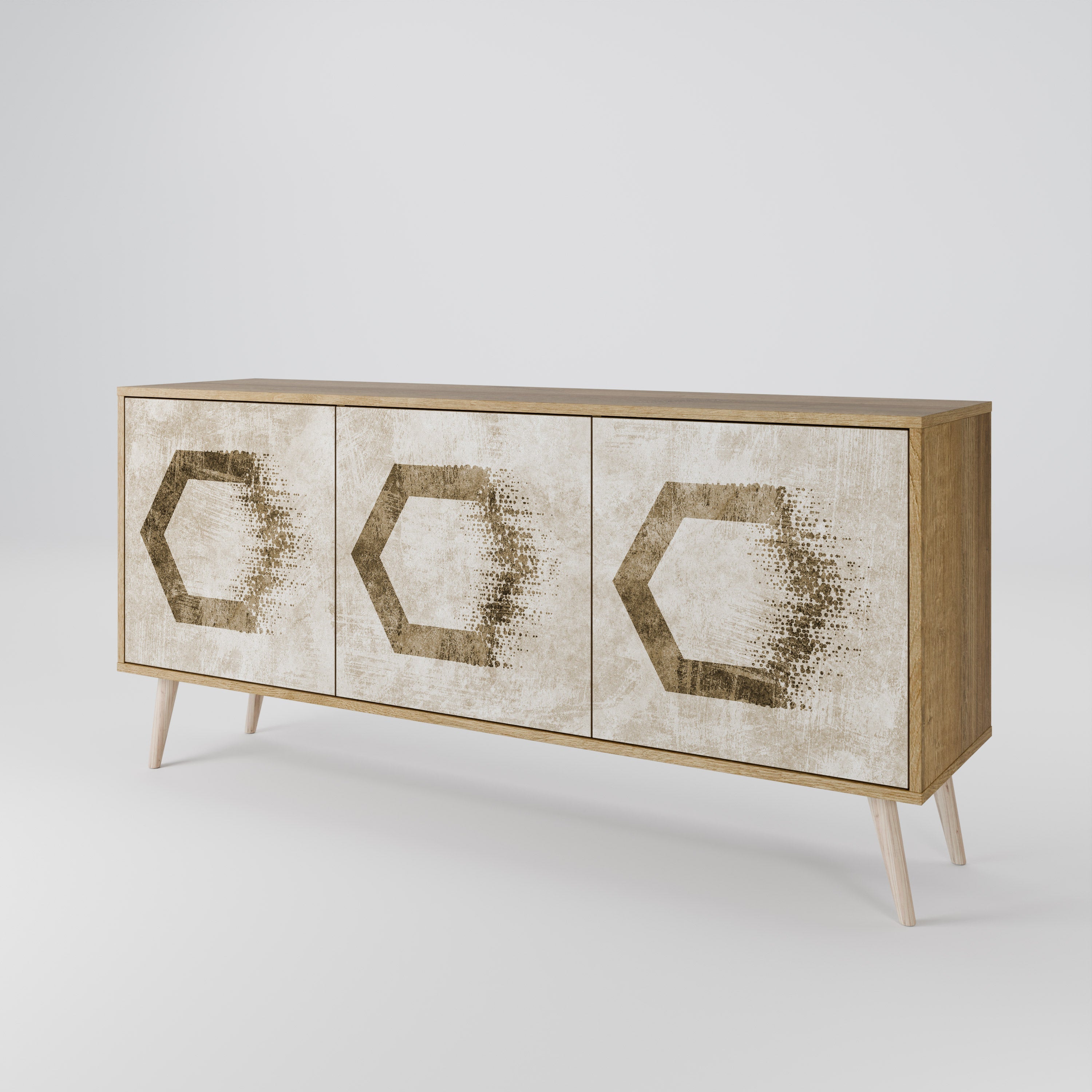 HEXAGONAL SHAPES 3-Door Sideboard in Oak Effect