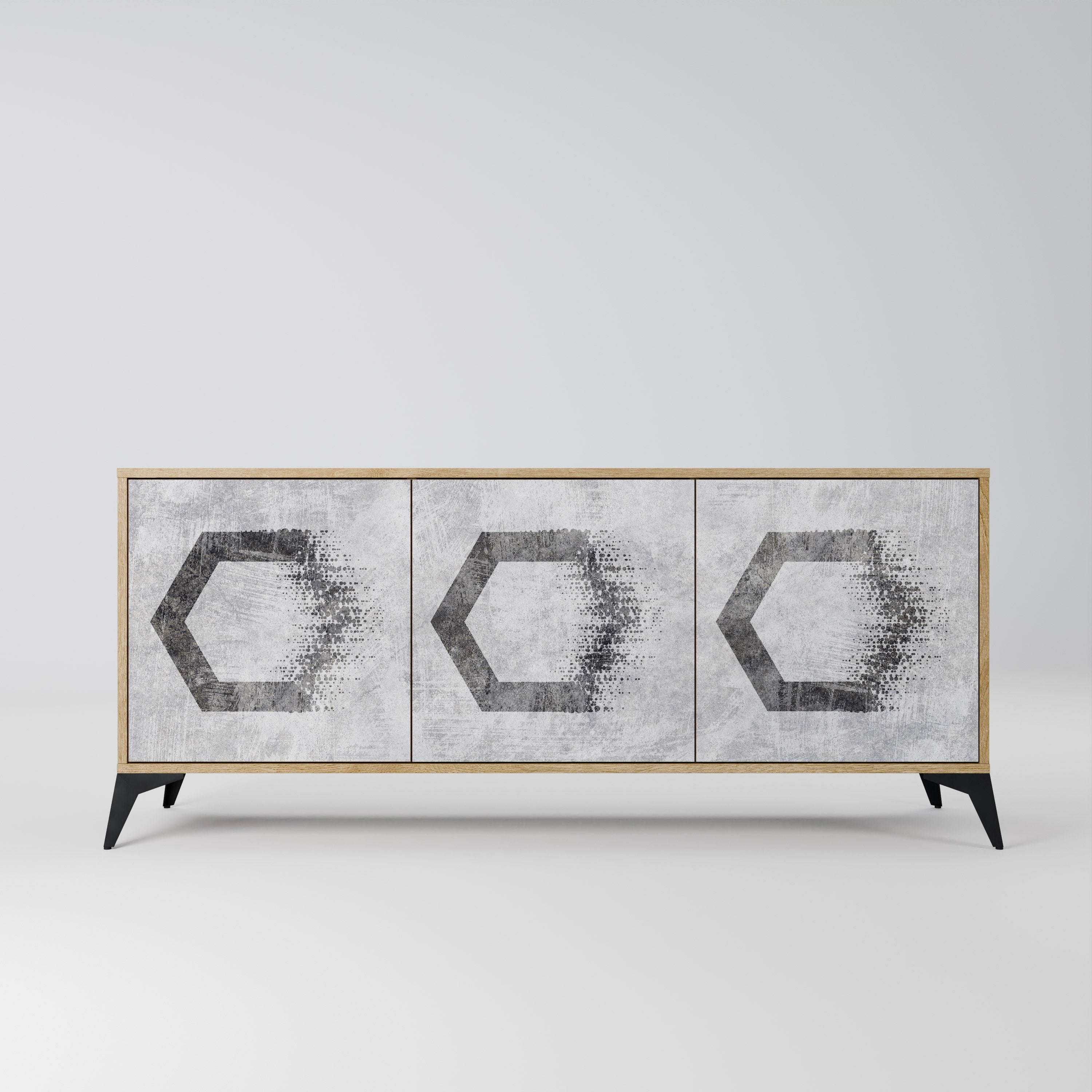 HEXAGONAL FIGURES 3-Door Sideboard in Oak Effect