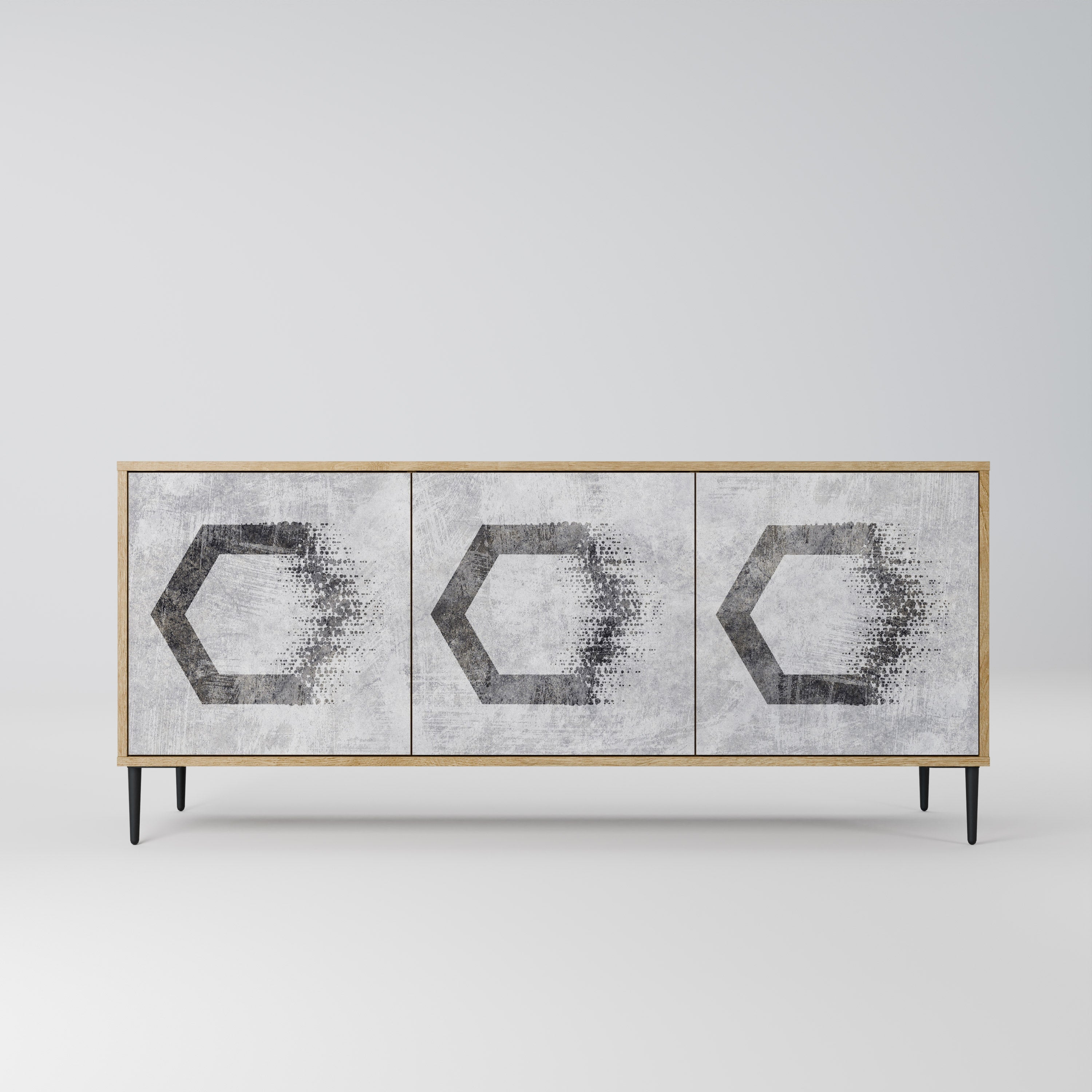 HEXAGONAL FIGURES 3-Door Sideboard in Oak Effect