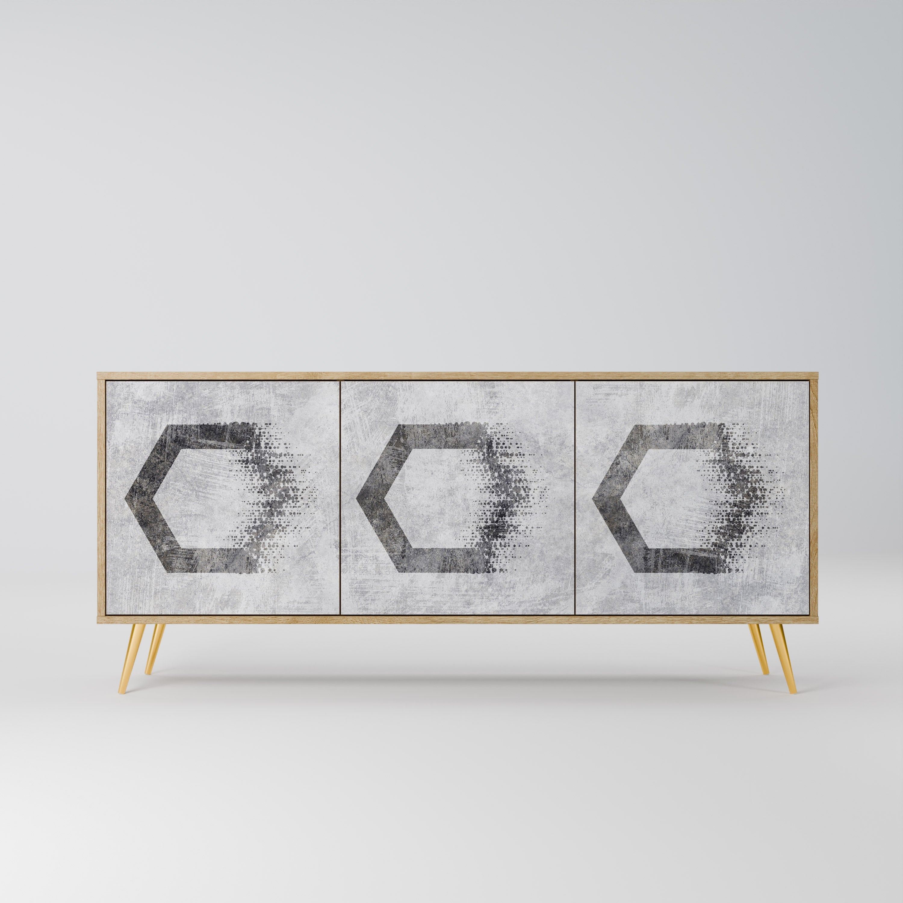 HEXAGONAL FIGURES 3-Door Sideboard in Oak Effect