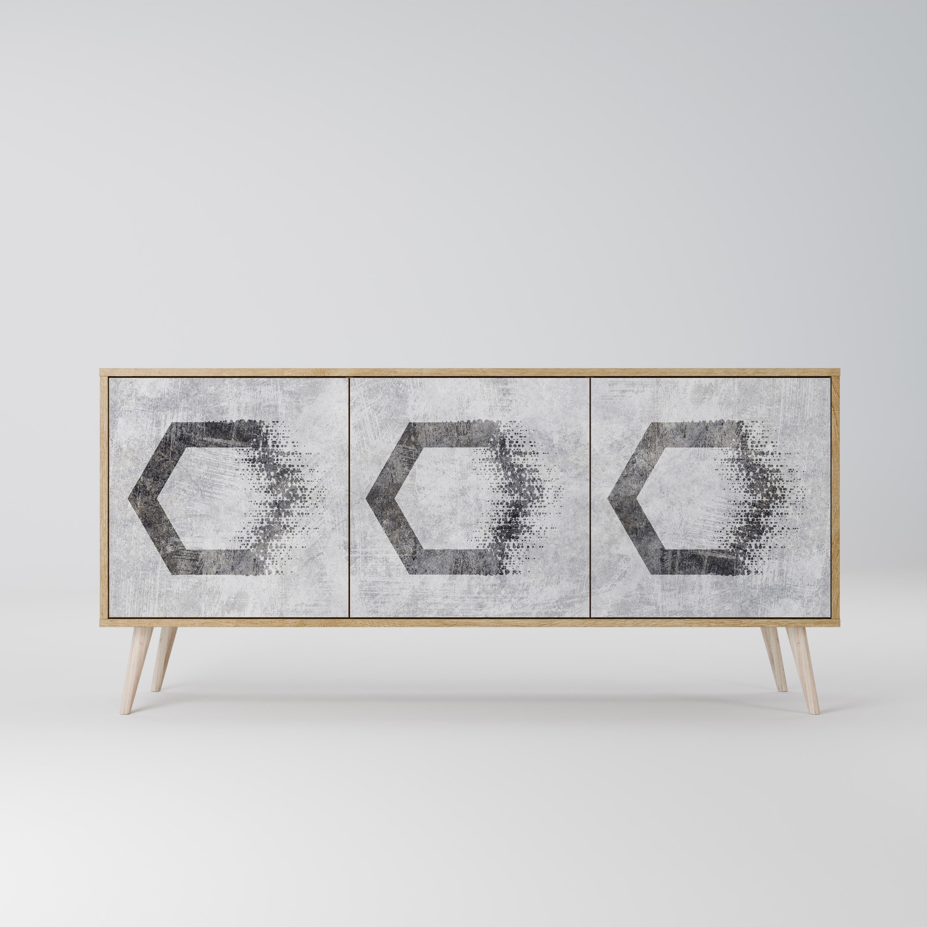 HEXAGONAL FIGURES 3-Door Sideboard in Oak Effect