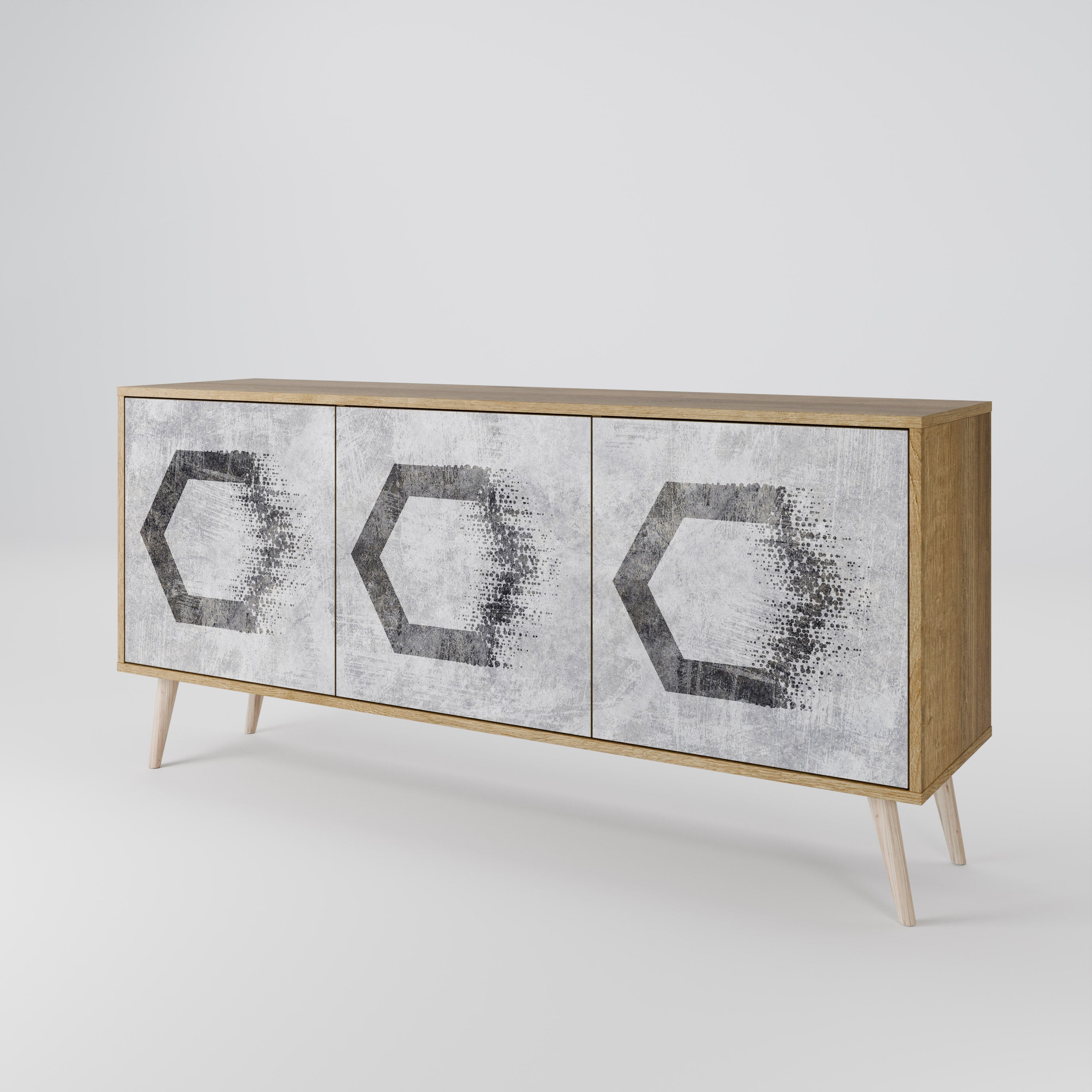 HEXAGONAL FIGURES 3-Door Sideboard in Oak Effect
