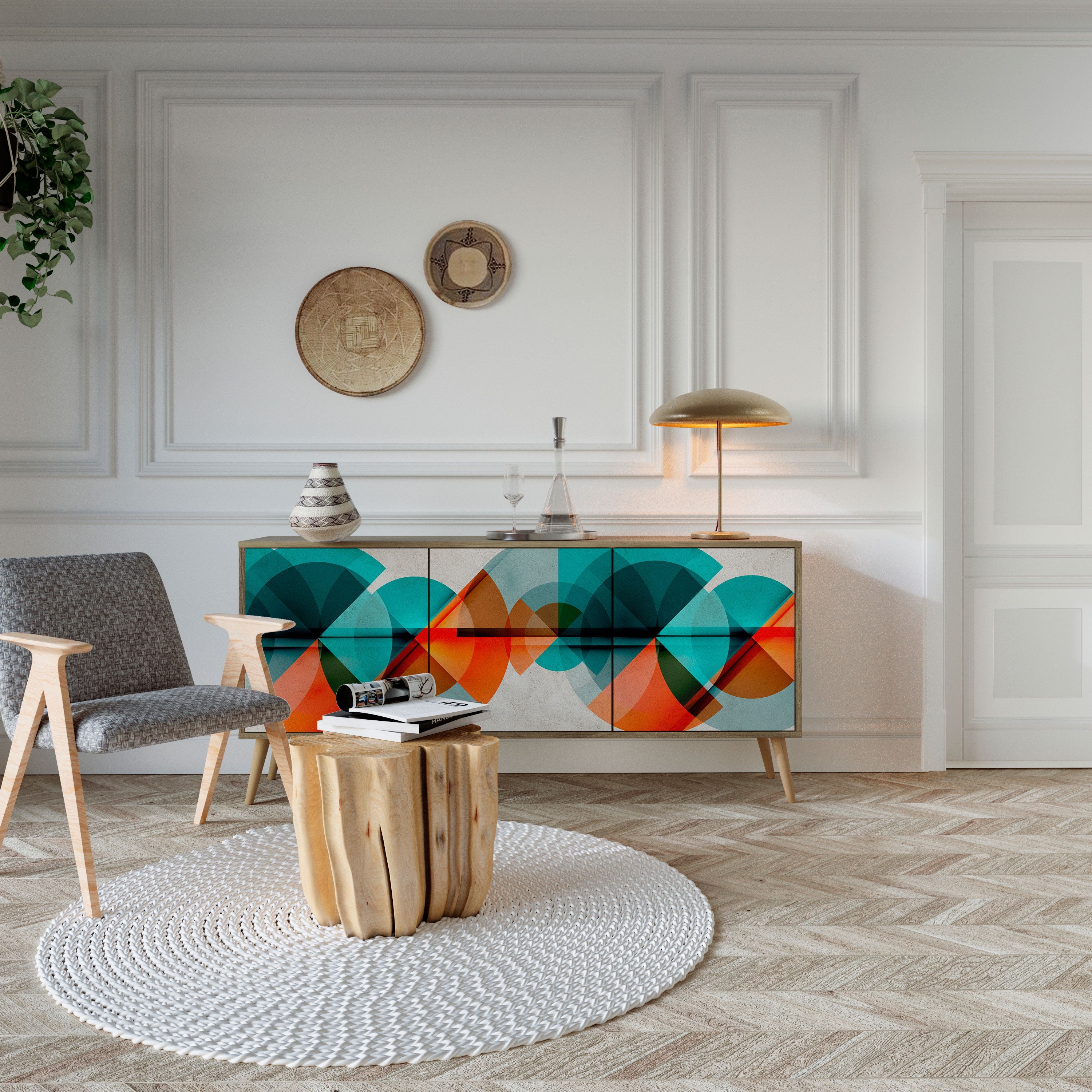 CIRCULAR RHAPSODY 3-Door Sideboard in Oak Effect