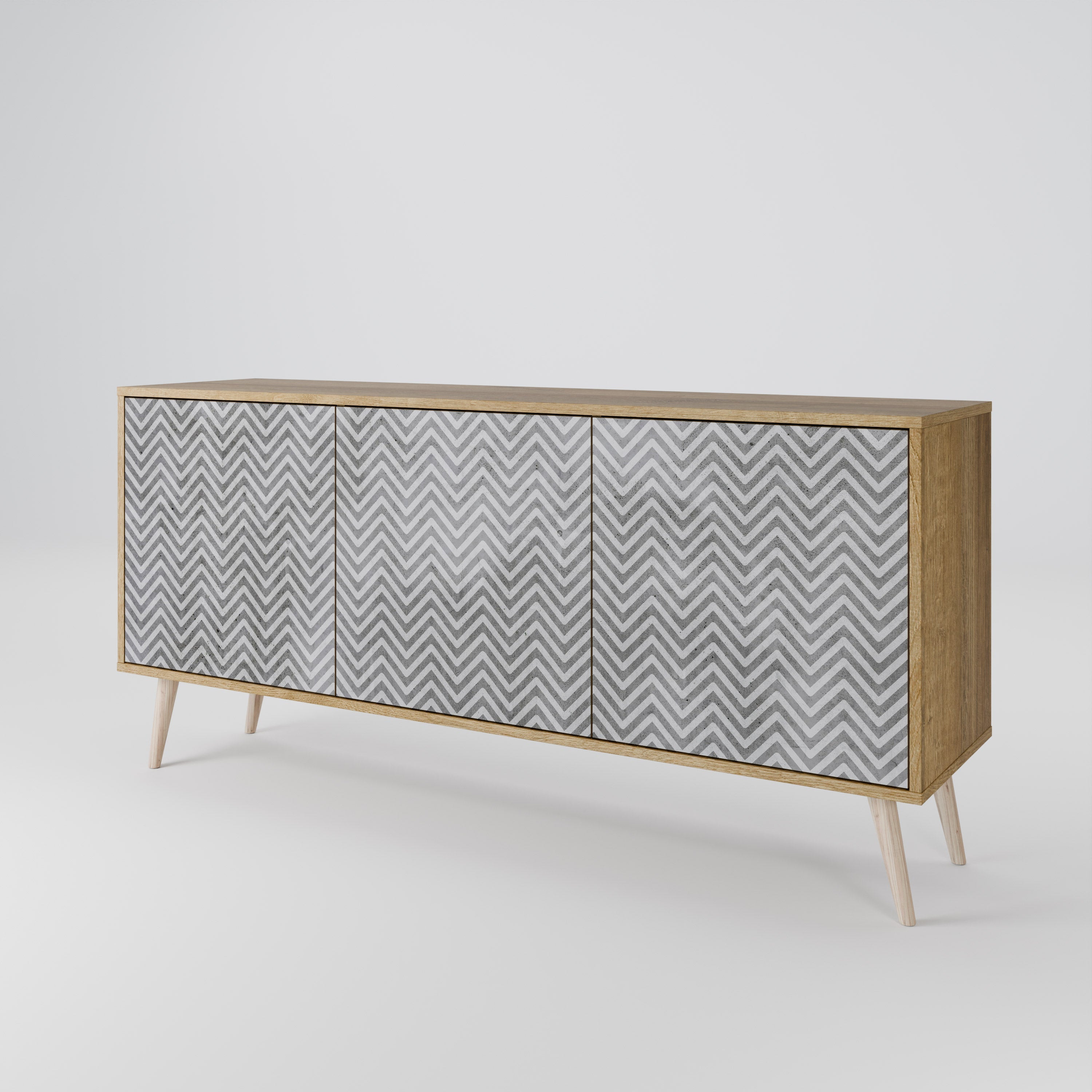 CONCRETE ZIG ZAG 3-Door Sideboard in Oak Effect