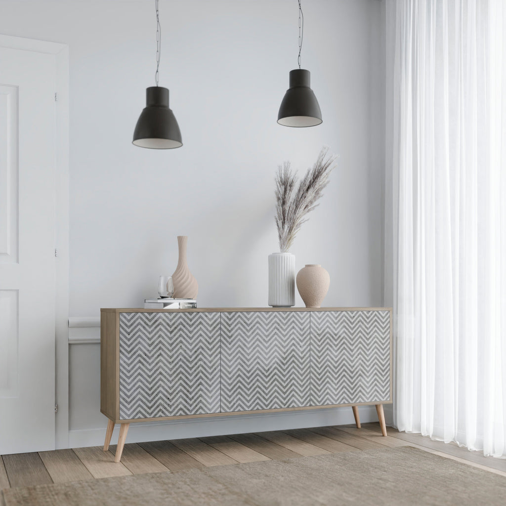 CONCRETE ZIG ZAG 3-Door Sideboard in Oak Effect