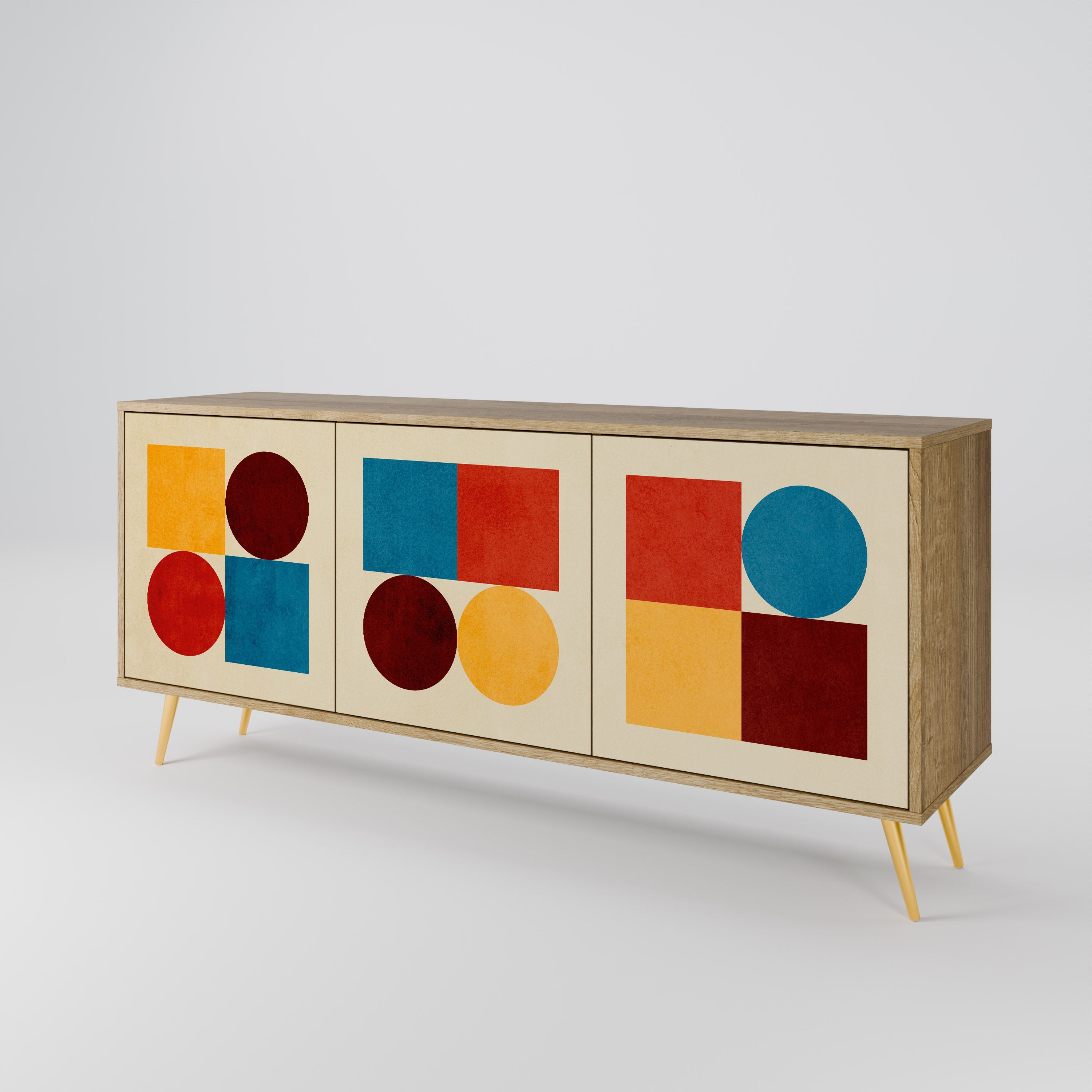 GEOMETRIC PUZZLE 3-Door Sideboard in Oak Effect