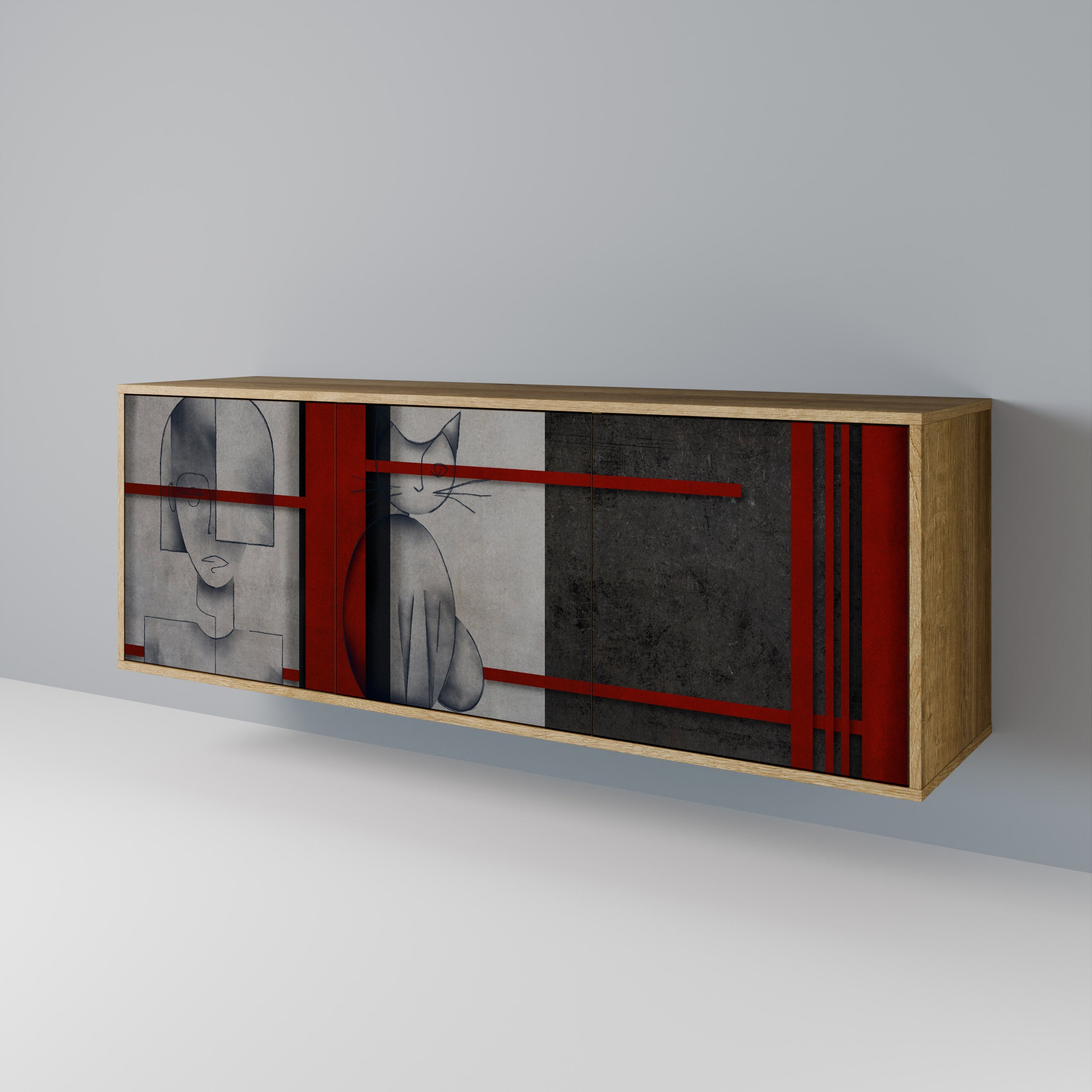GRAY FIGURES 3-Door Sideboard in Oak Effect