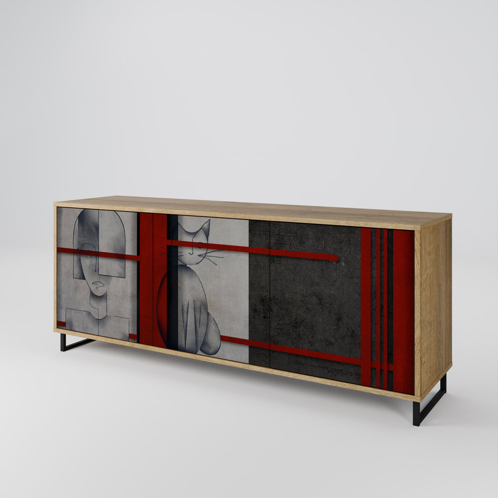 GRAY FIGURES 3-Door Sideboard in Oak Effect