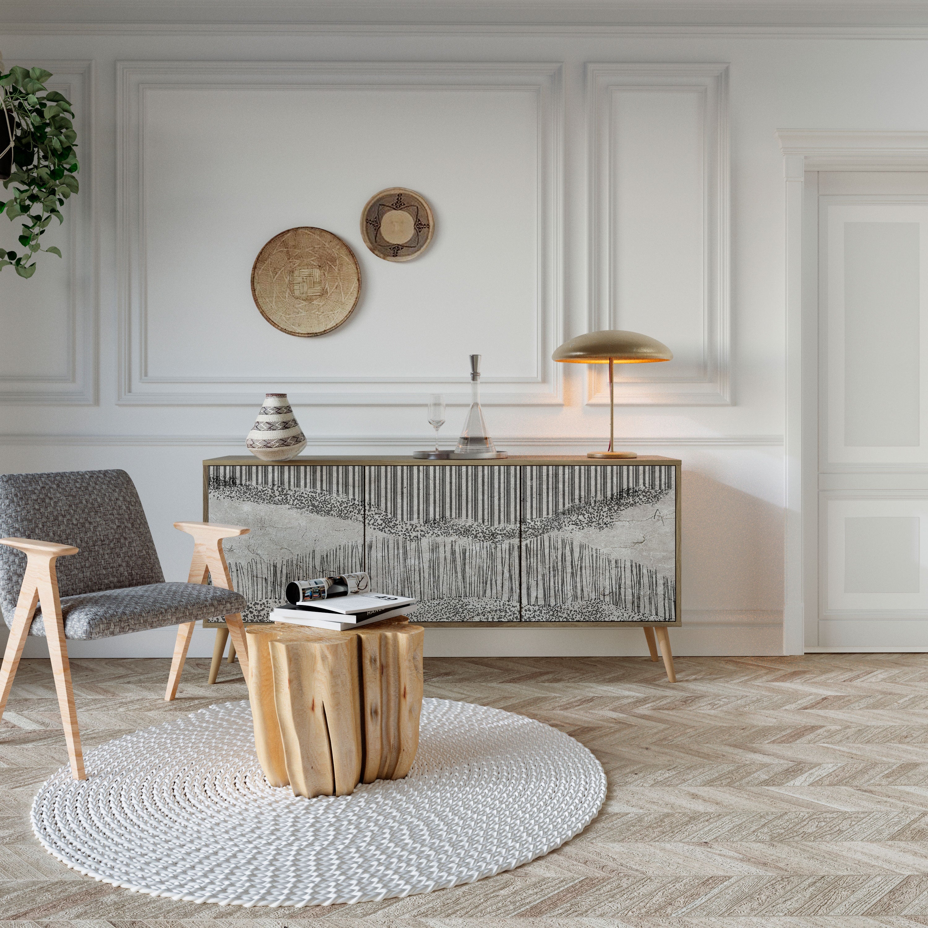 GRAIN LINES 3-Door Sideboard in Oak Effect