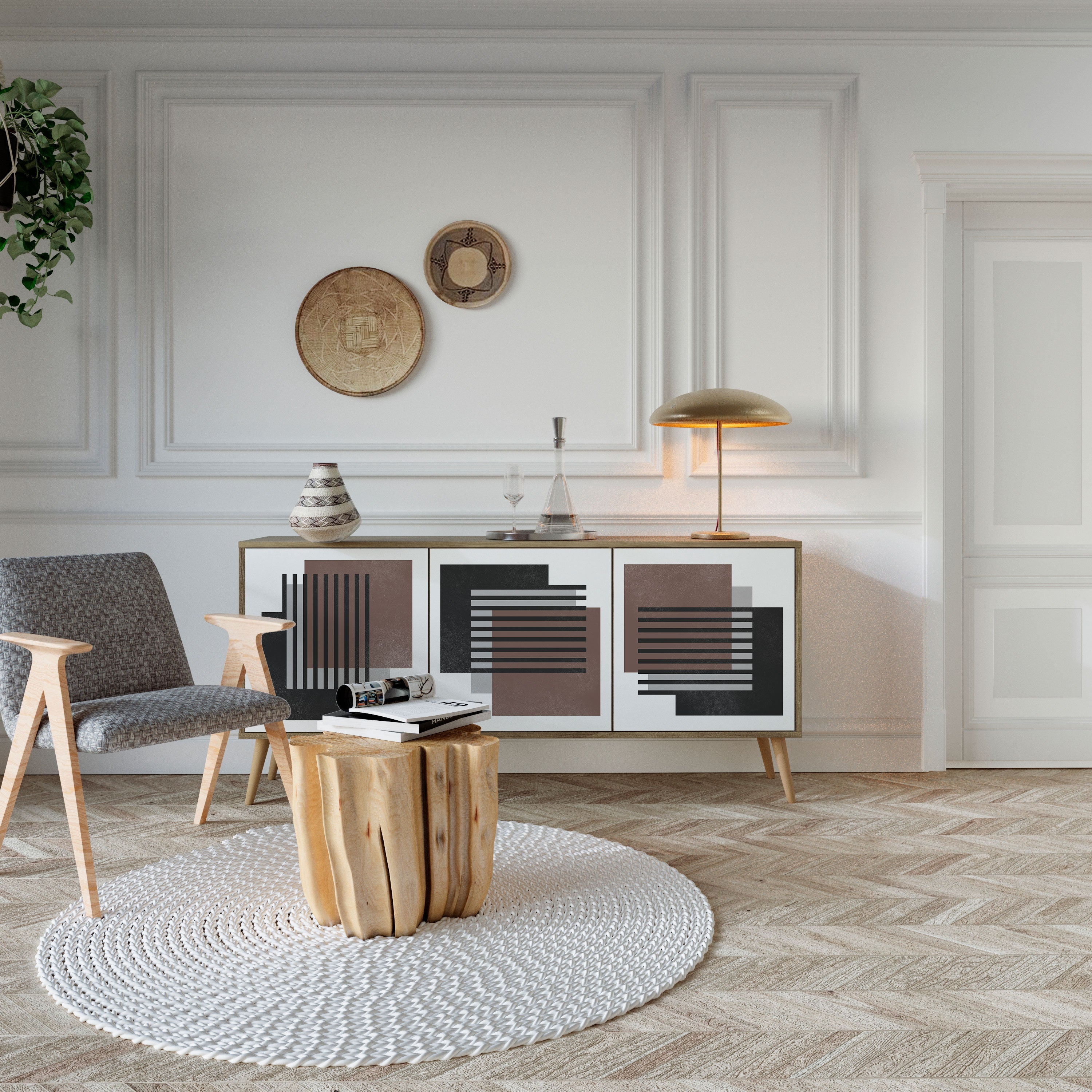 SHADOW SYNCHRONY 3-Door Sideboard in Oak Effect