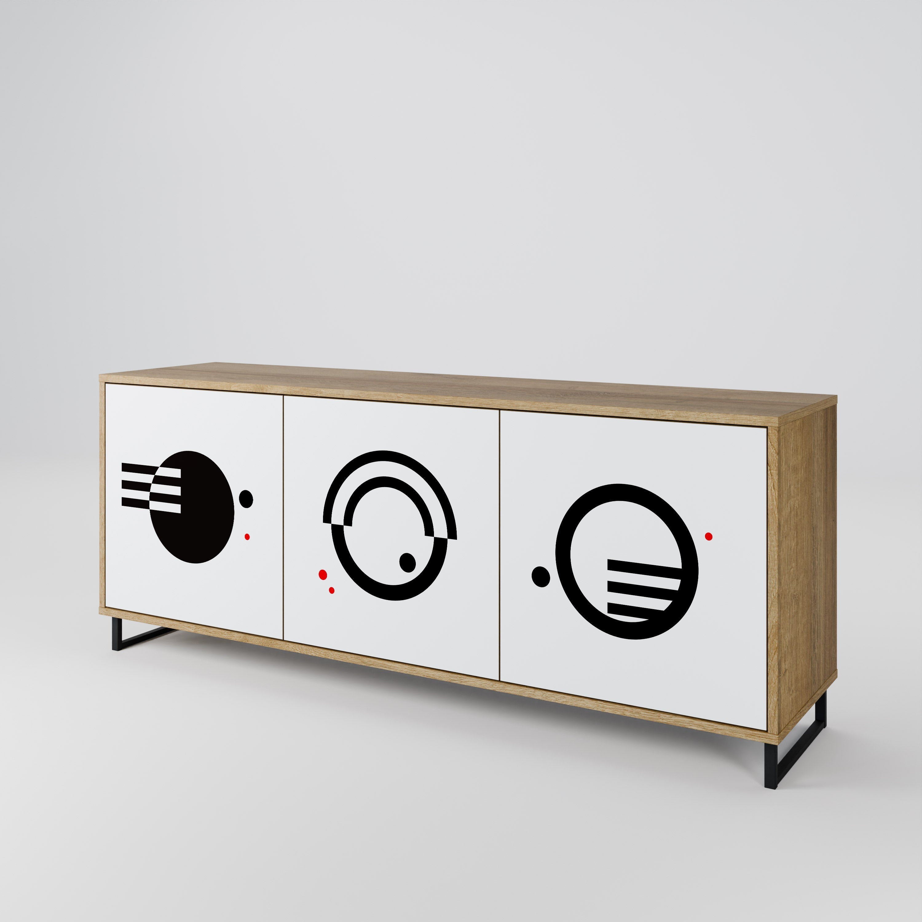 BLACK AND WHITE COMBINATION 3-Door Sideboard in Oak Effect