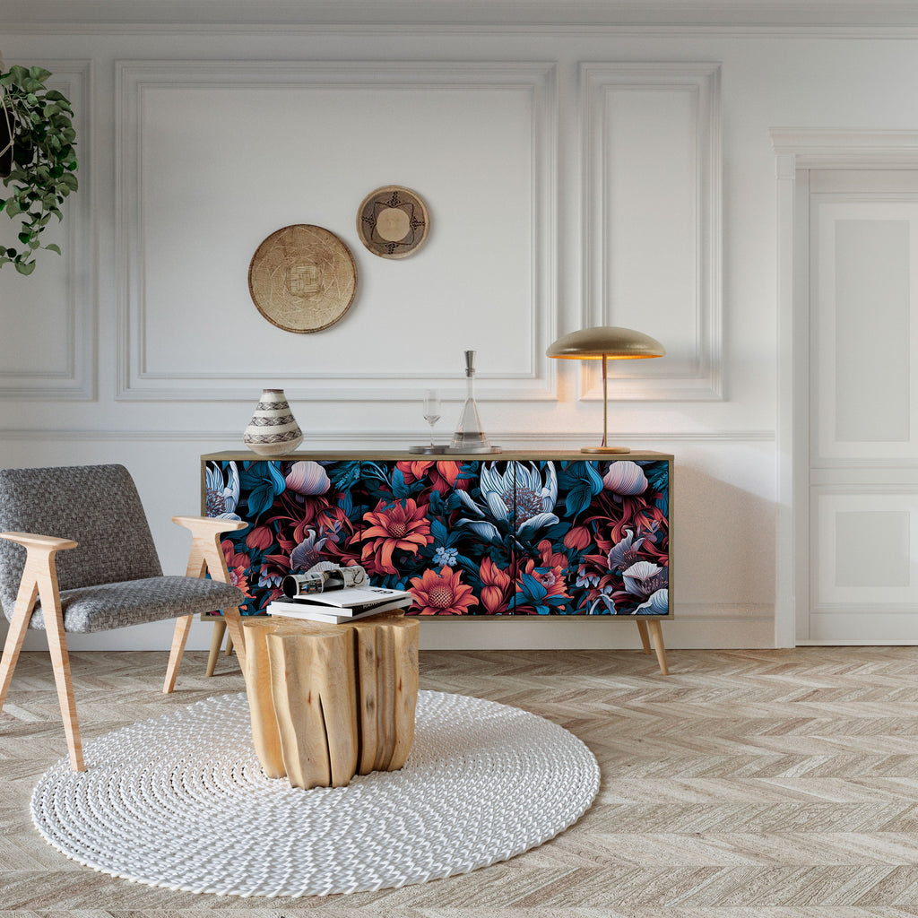 ETHEREAL BLOSSOMS 3-Door Sideboard in Oak Effect